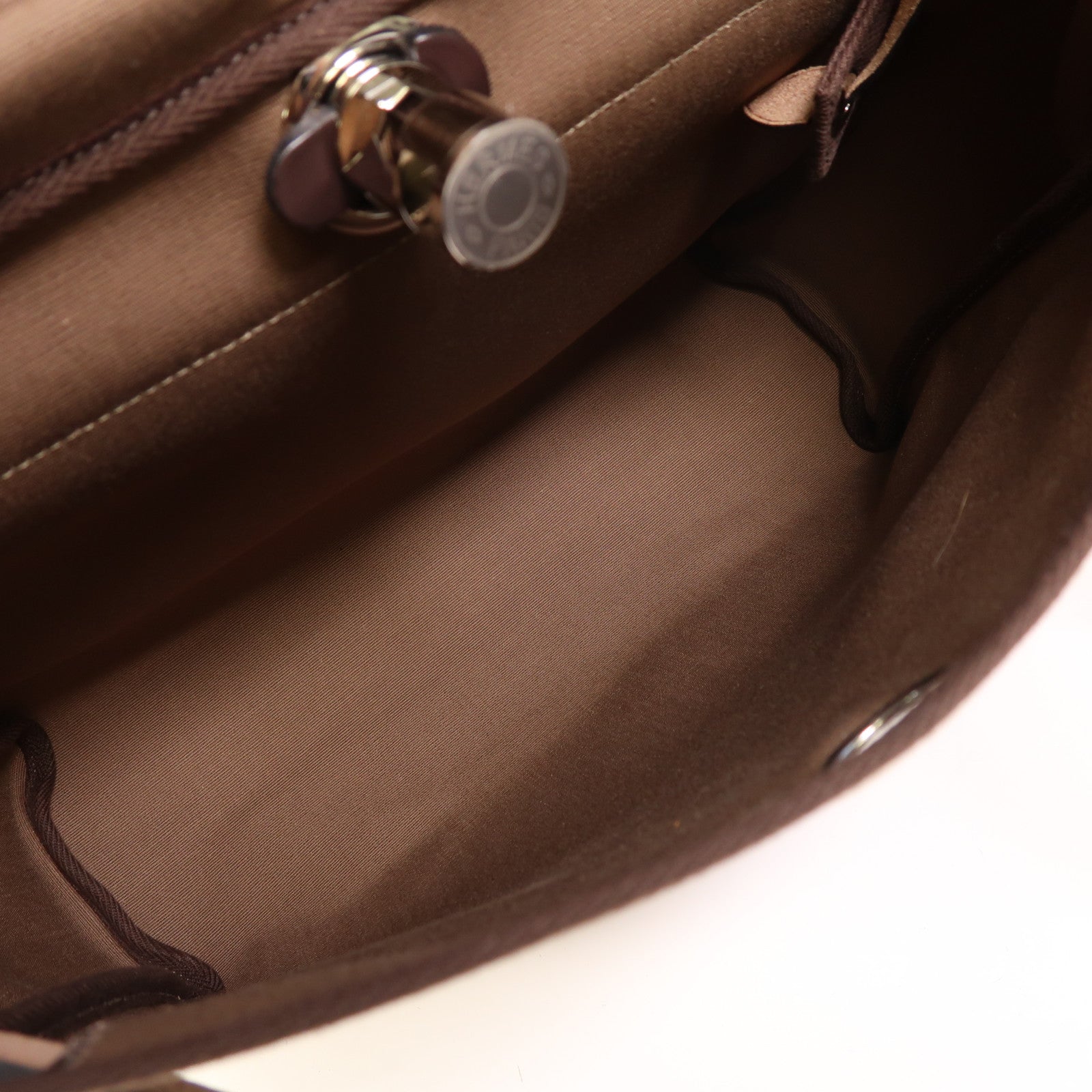 HERMES 帆布Herbag PM銀扣手挽肩背兩用袋Etoupe/Ebene
