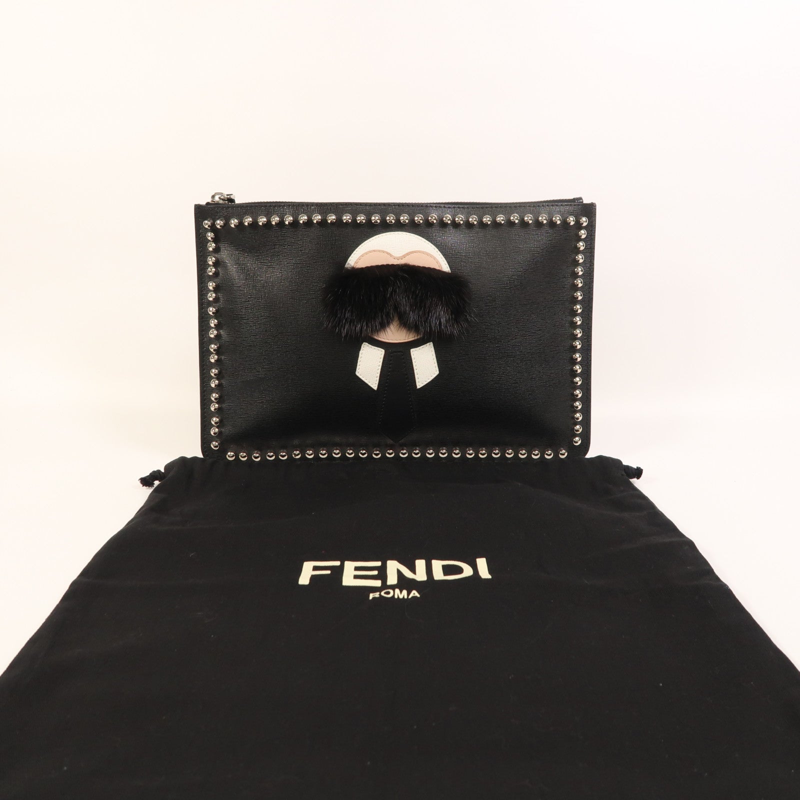 FENDI 牛皮皮革Clutch Bag銀扣手拿包