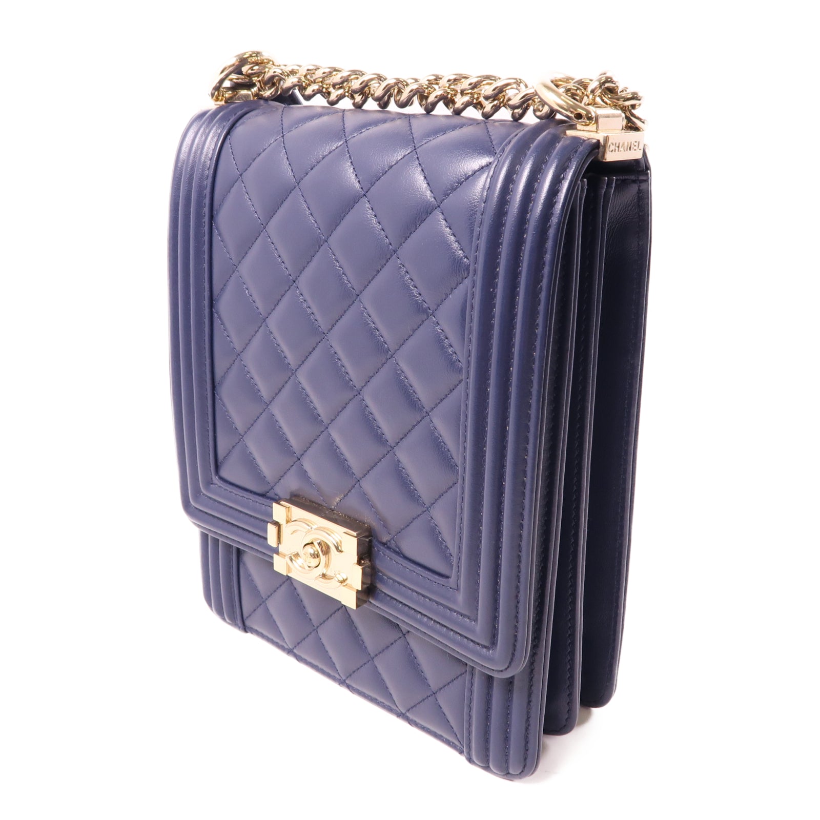 CHANEL 【激減優惠】羊皮皮革Le Boy金扣肩背袋藍色