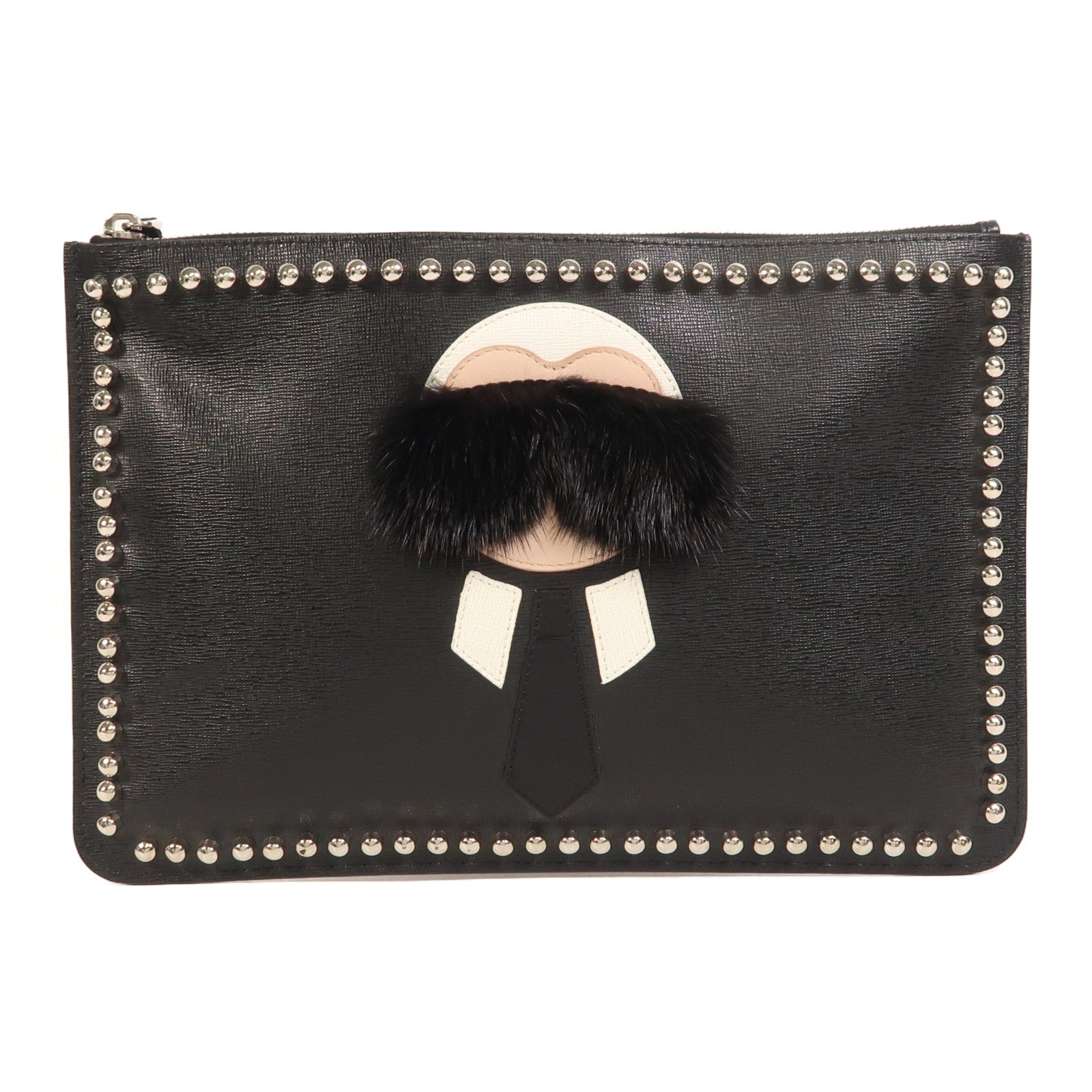 FENDI 牛皮皮革Clutch Bag銀扣手拿包