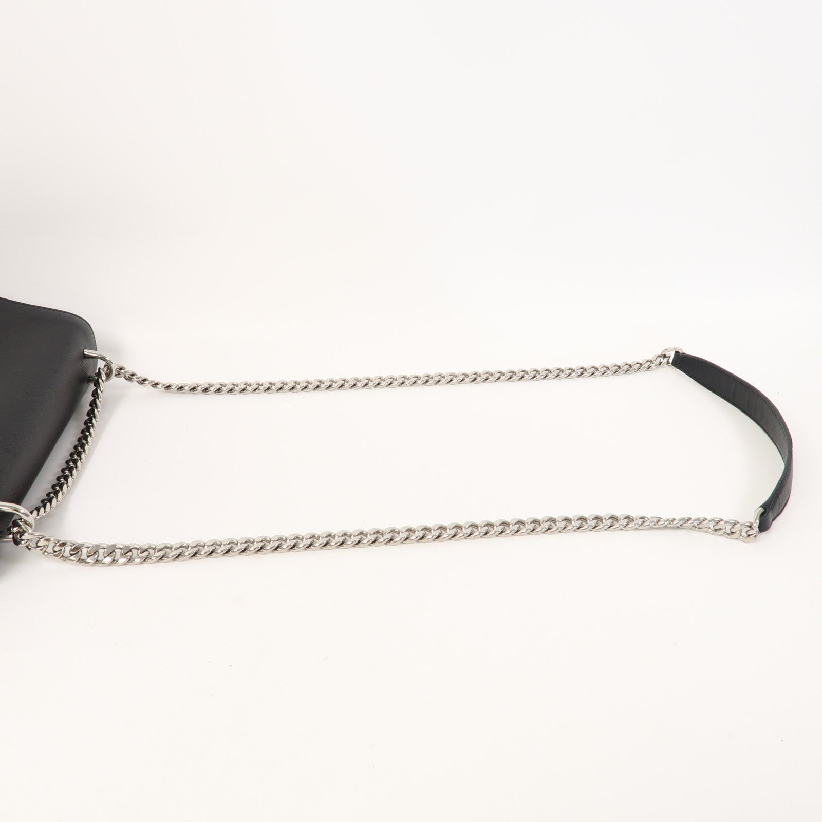 PRADA Saffiano皮革/尼龍Chain Shoulder銀扣鏈帶肩背袋黑色