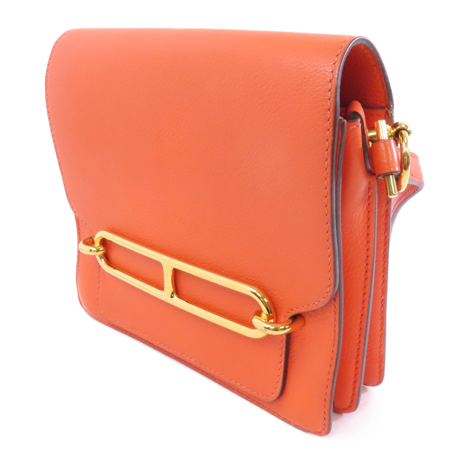 HERMES Evercolor皮革Mini Roulis金扣肩背袋Orange Poppy/橙色