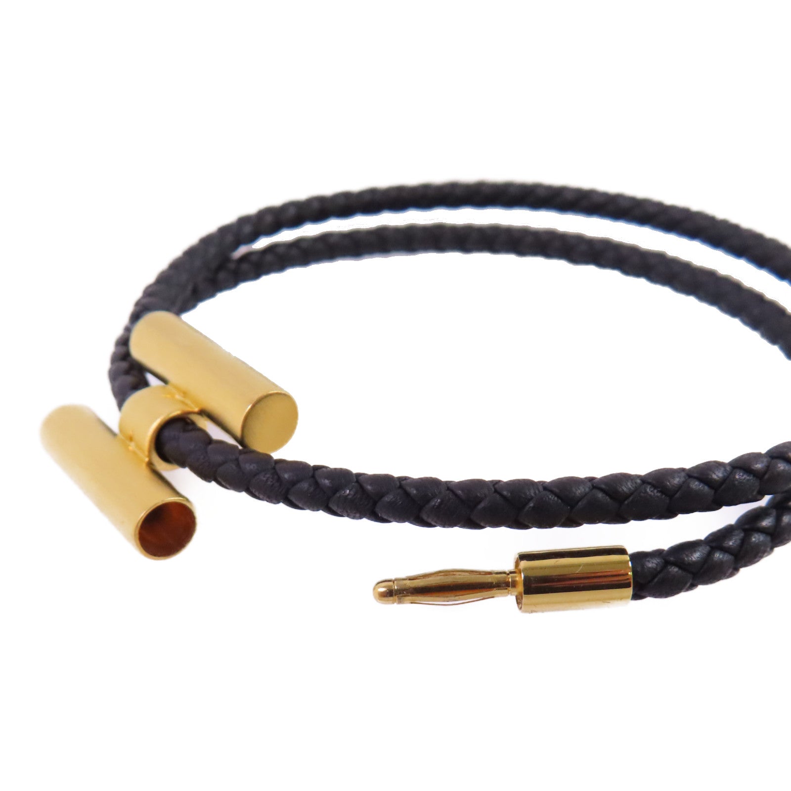 HERMES Swift皮革Tournis Tresse Bracelet金扣手鏈Noir黑色/金色
