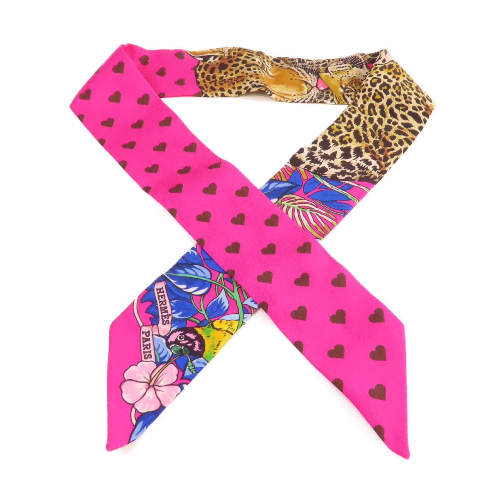 HERMES 絲質Twilly Scarf絲巾粉紅色/啡色/彩色