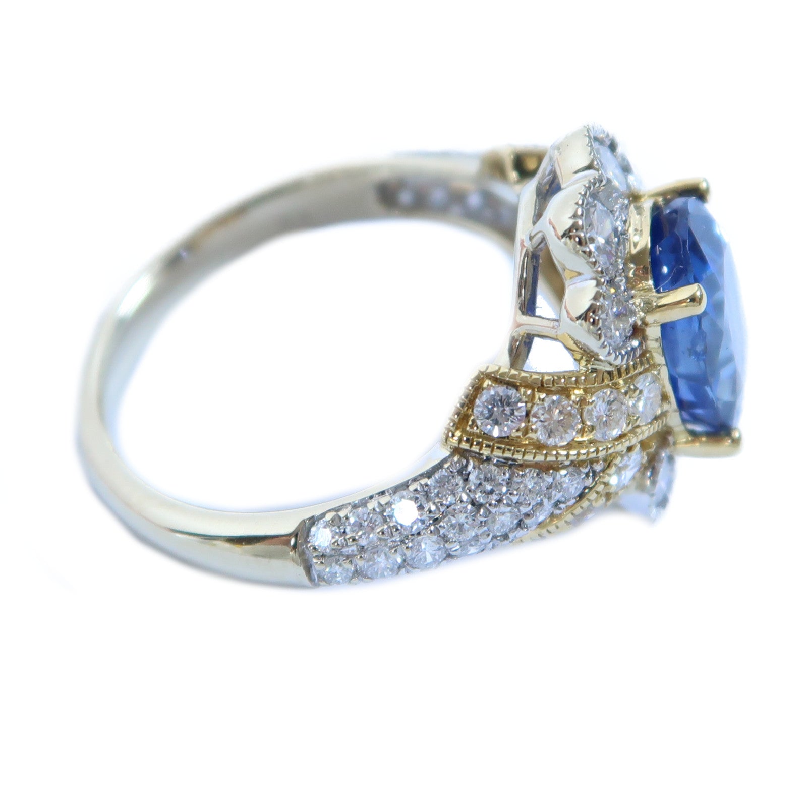 JEWELRY 【激減優惠】18K黃金/白金Sapphire Ring 1.13ct藍寶石/2.92ct鑽石戒指US#6
