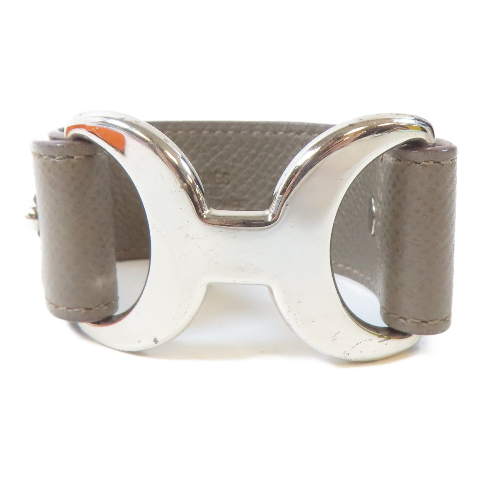 HERMES 【激減優惠】Epsom皮革/金屬Pavane Bracelet銀扣手鐲Etain/錫灰色Hermes#XS/#15cm