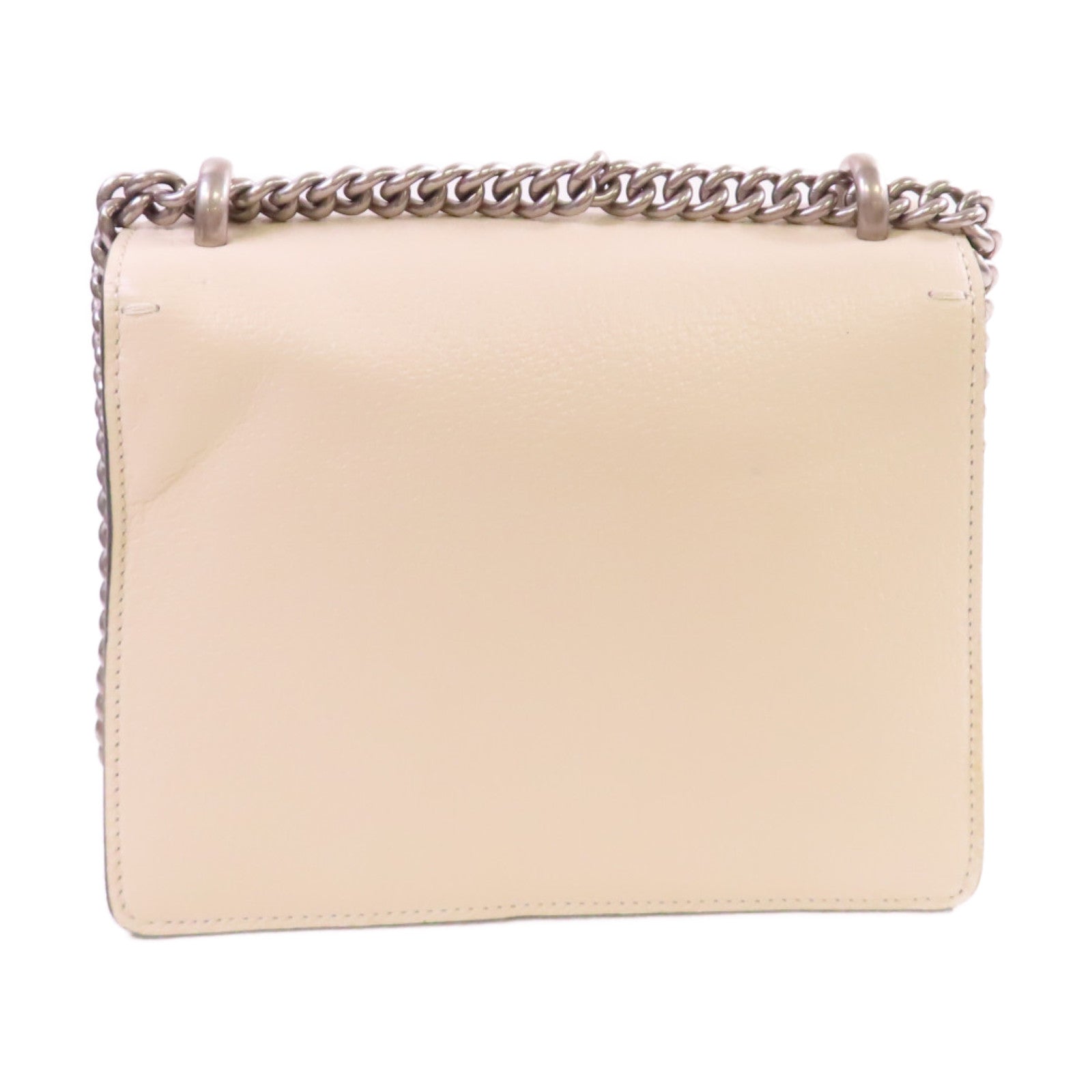 GUCCI 【激減優惠】牛皮皮革Dionysus Mini Shoulder Bag銀扣鏈帶肩背袋米白色