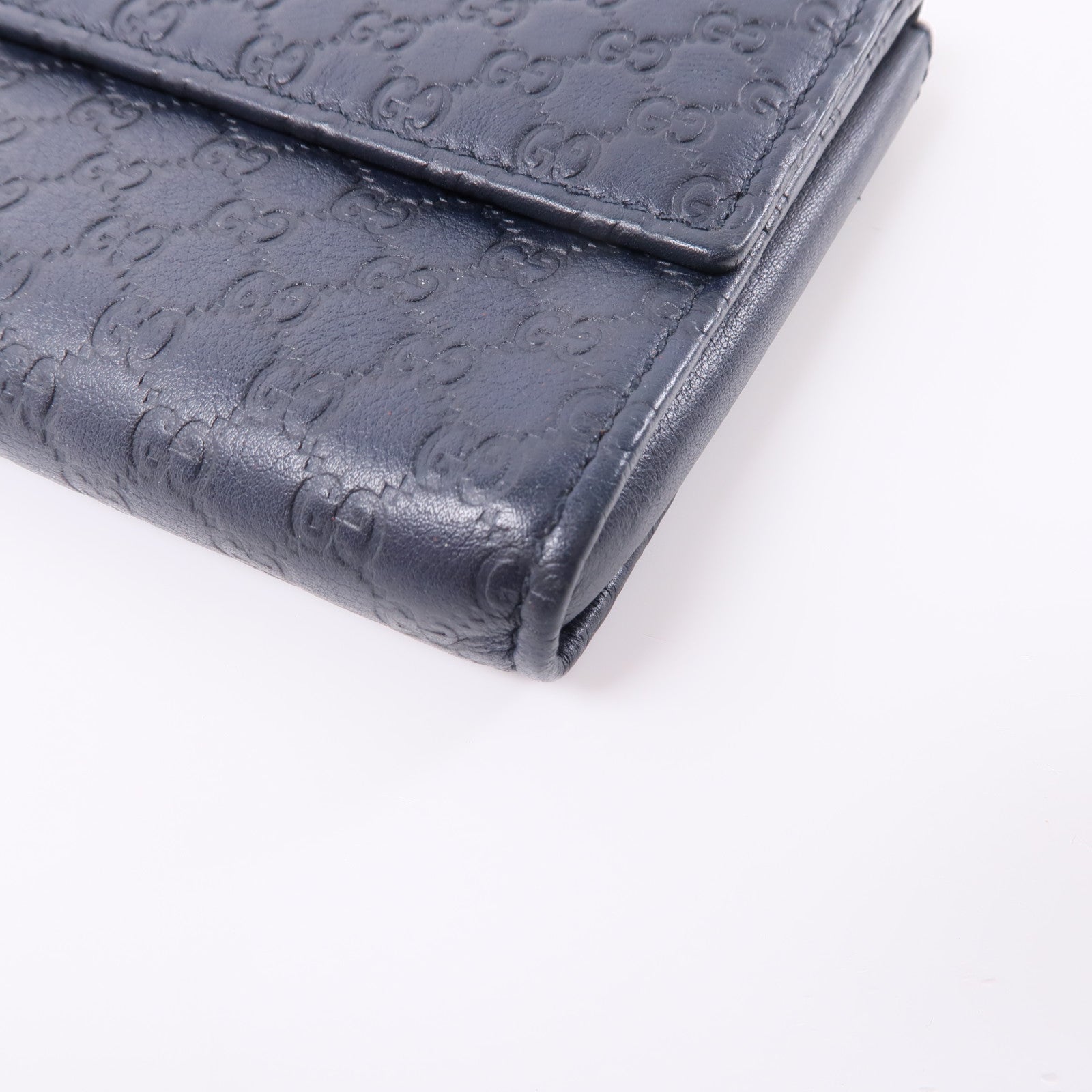 GUCCI 牛皮皮革Travel Wallet銀扣長錢包深藍色