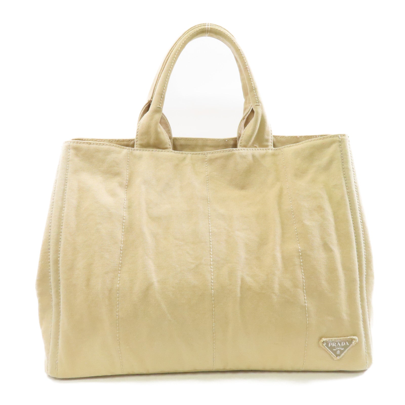 PRADA 帆布Tote Bag銀扣手挽袋米色