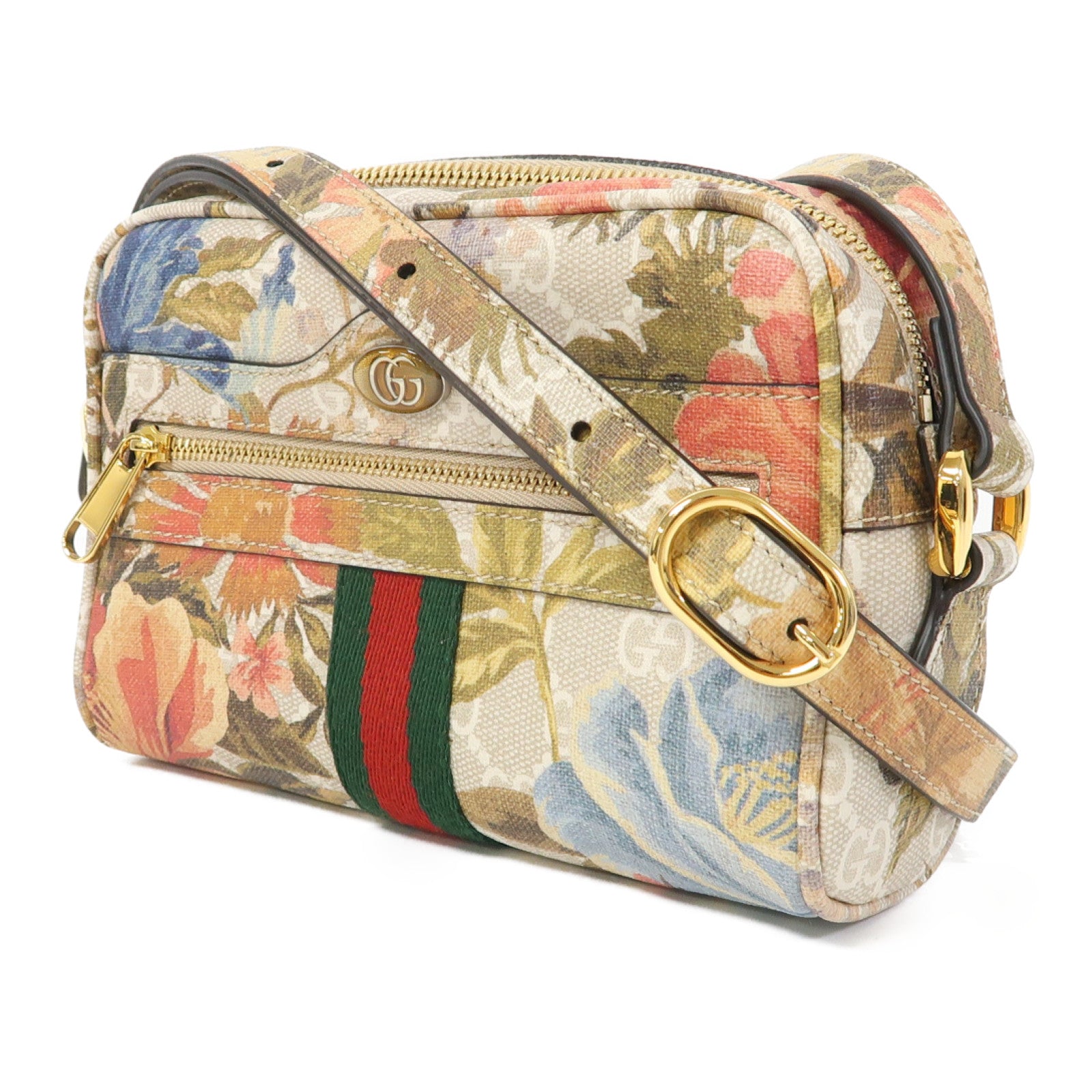 GUCCI 塗層帆布Ophidia金扣肩背袋卡其色
