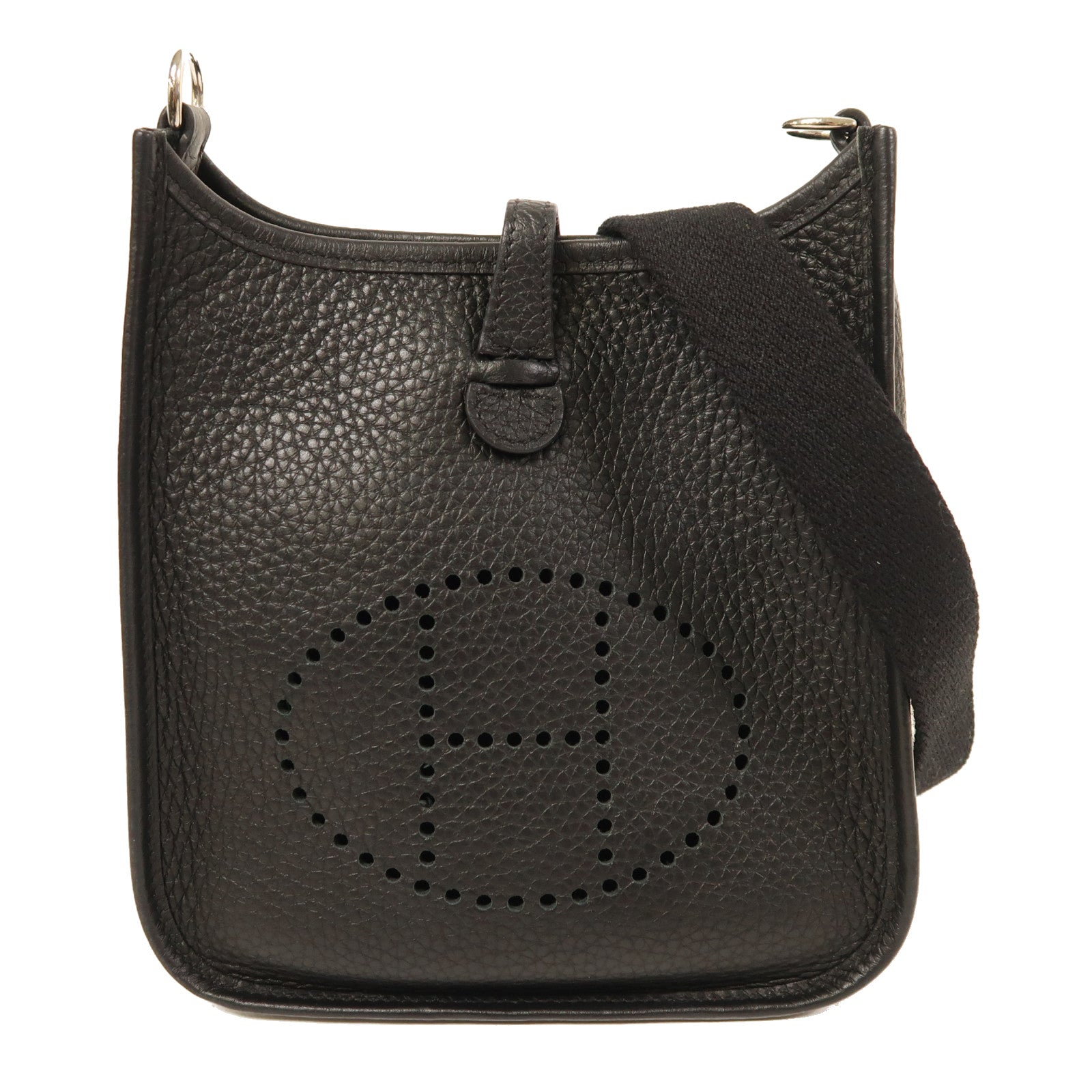 HERMES Clemence皮革Evelyne TPM銀扣肩背袋黑色