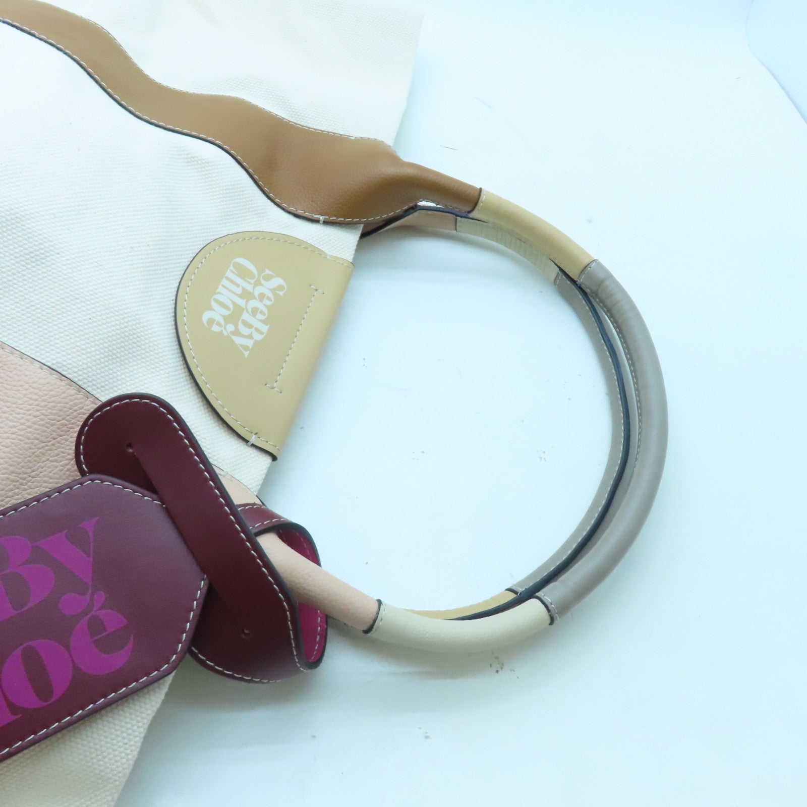 Chloe 帆布Tote Bag金扣手挽袋啡色/米色