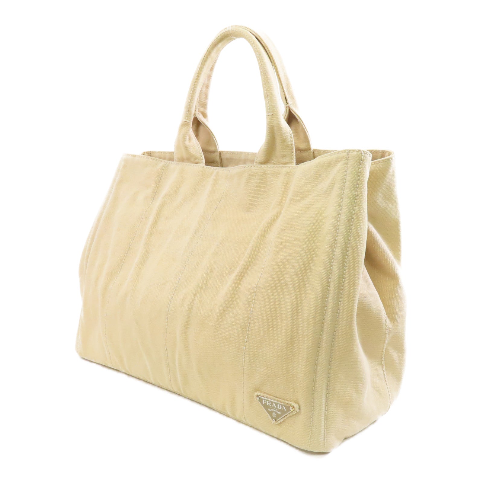 PRADA 帆布Tote Bag銀扣手挽袋米色