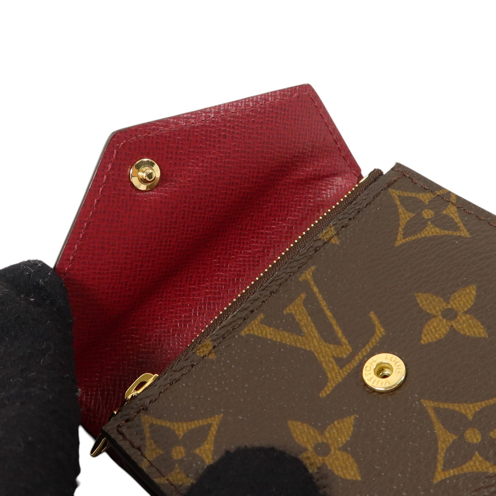 LOUIS VUITTON Monogram/牛皮皮革Zoe Wallet金扣錢包