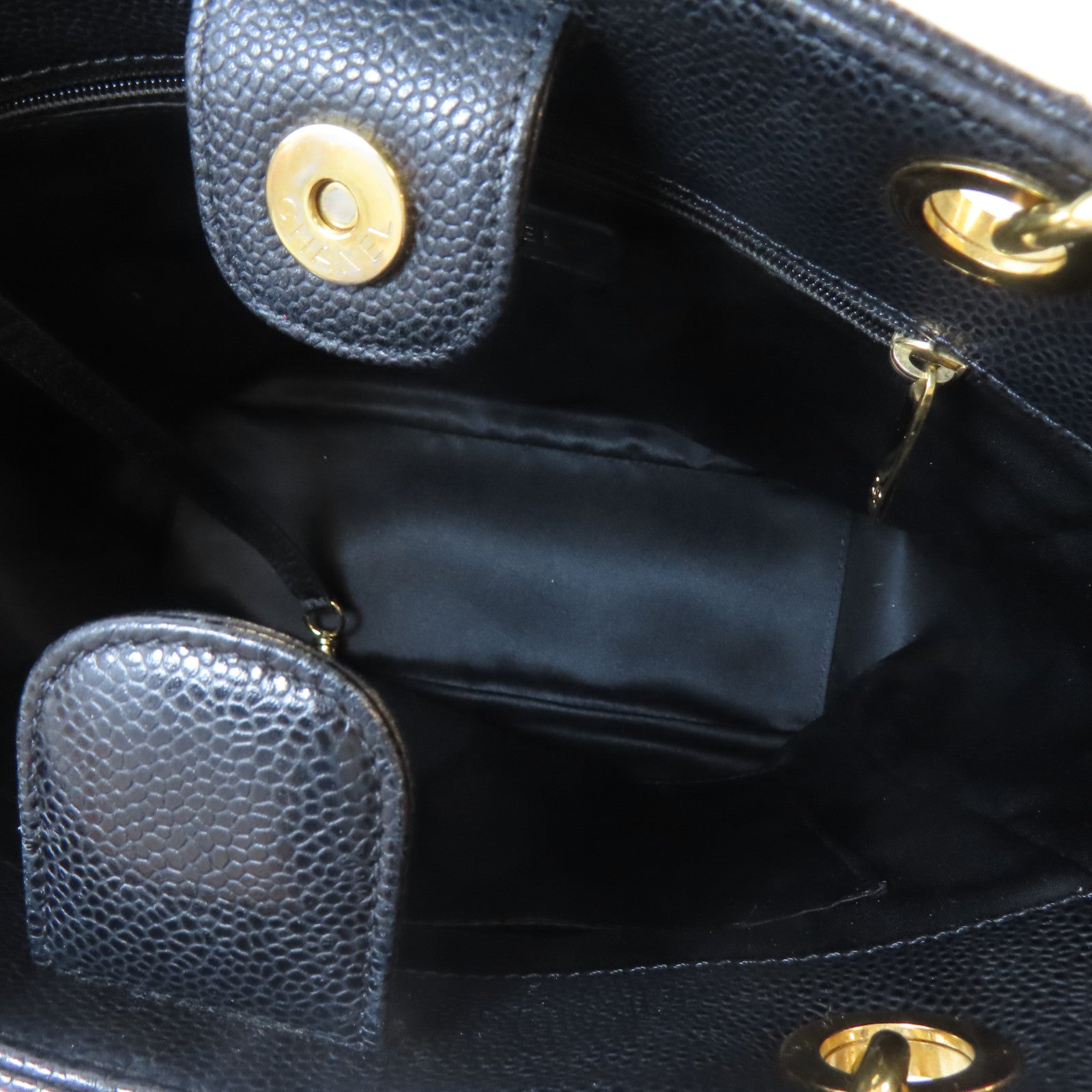 CHANEL 菱格Caviar皮革PST Petite Shopping Tote Bag金扣鏈帶肩背袋黑色