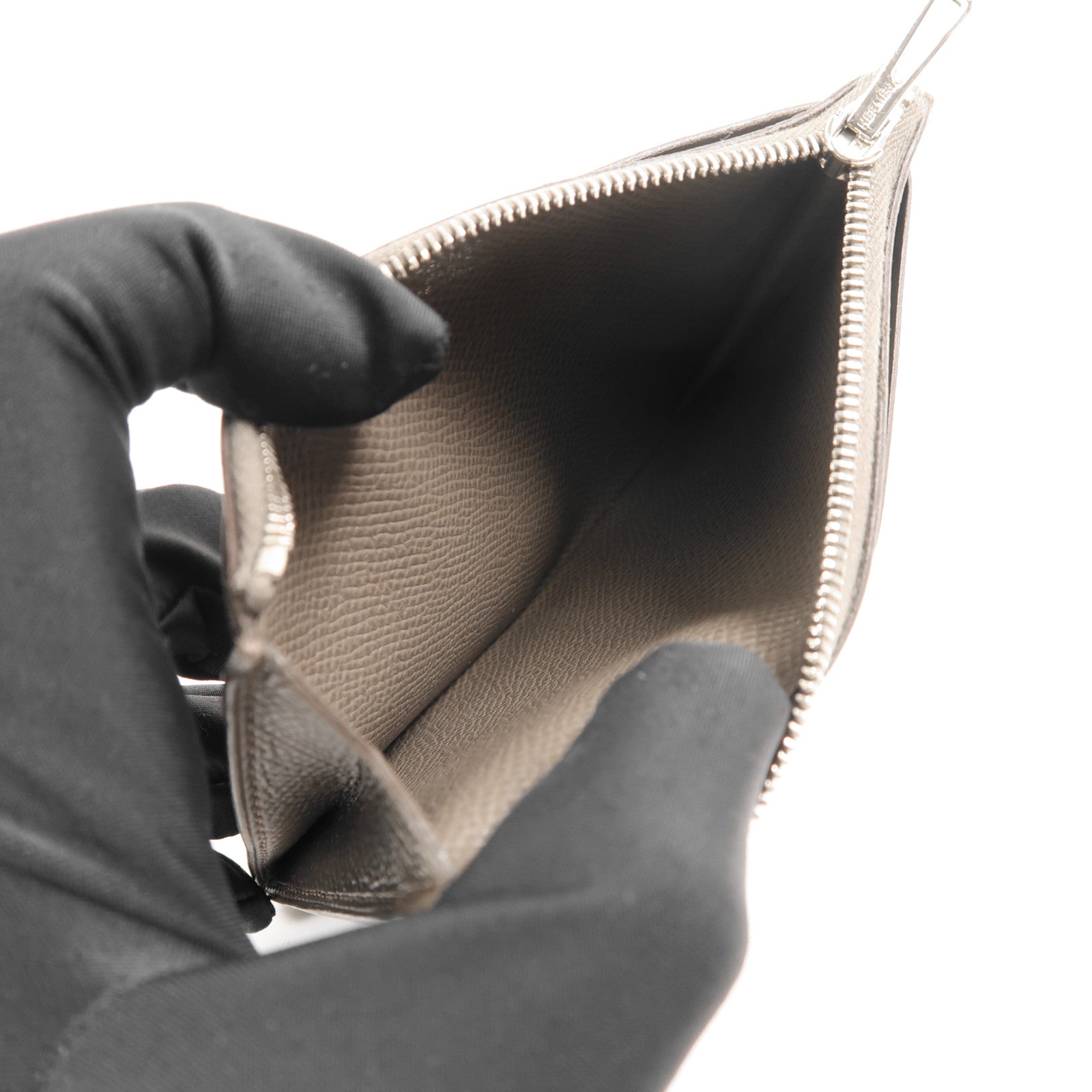 HERMES Epsom皮革Porte-Cartes Zippe City銀扣錢包Etain