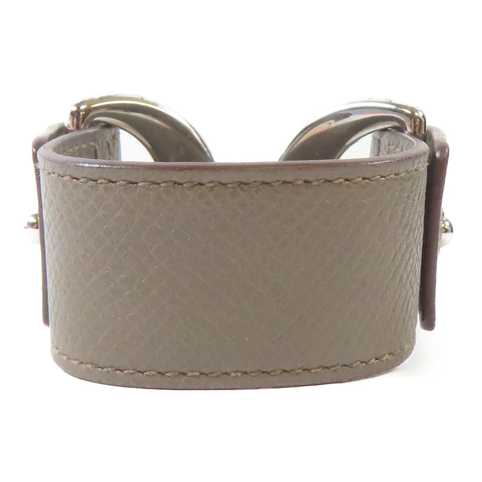 HERMES 【激減優惠】Epsom皮革/金屬Pavane Bracelet銀扣手鐲Etain/錫灰色Hermes#XS/#15cm