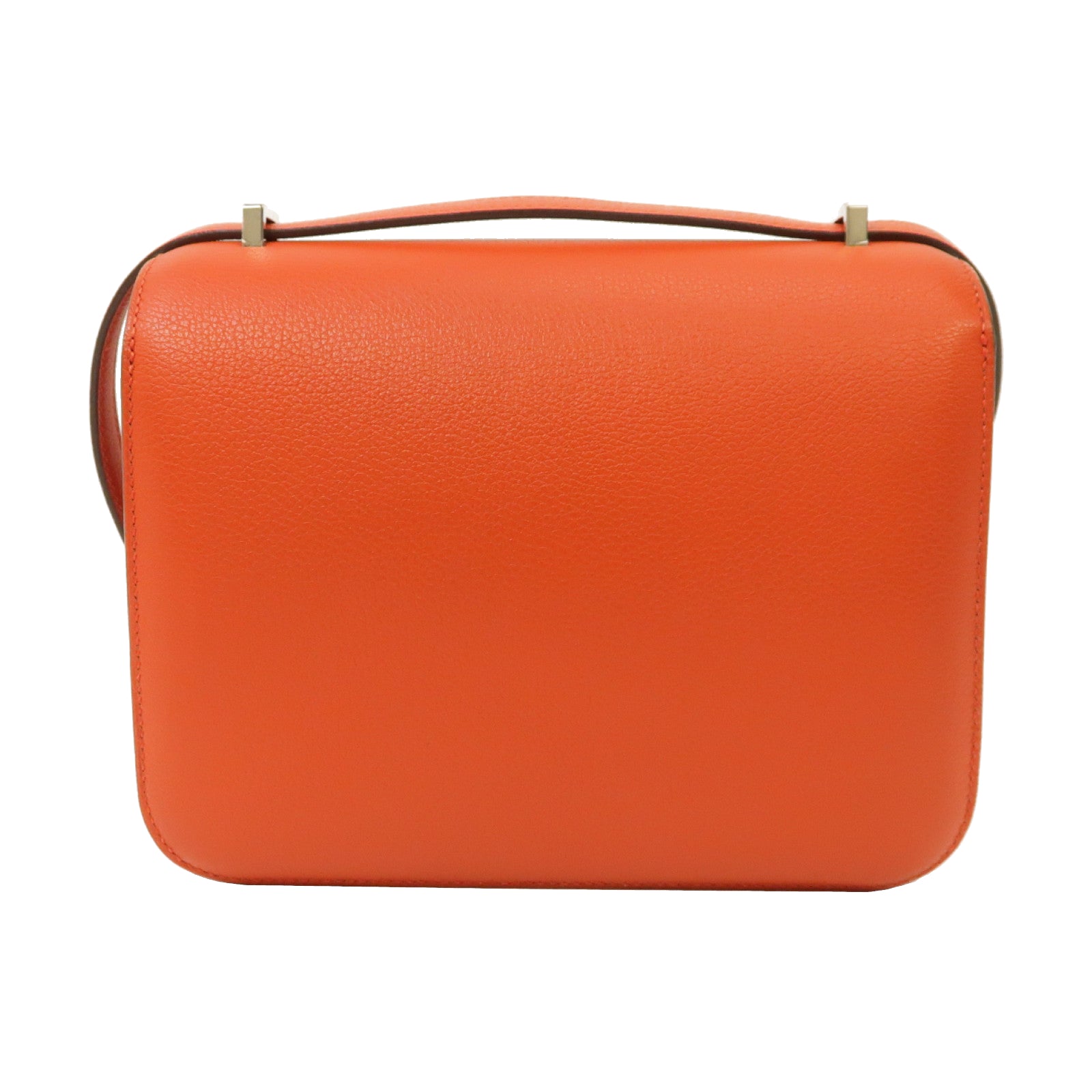 HERMES Evercolor皮革Constance Mini銀扣肩背袋Capucine橙色