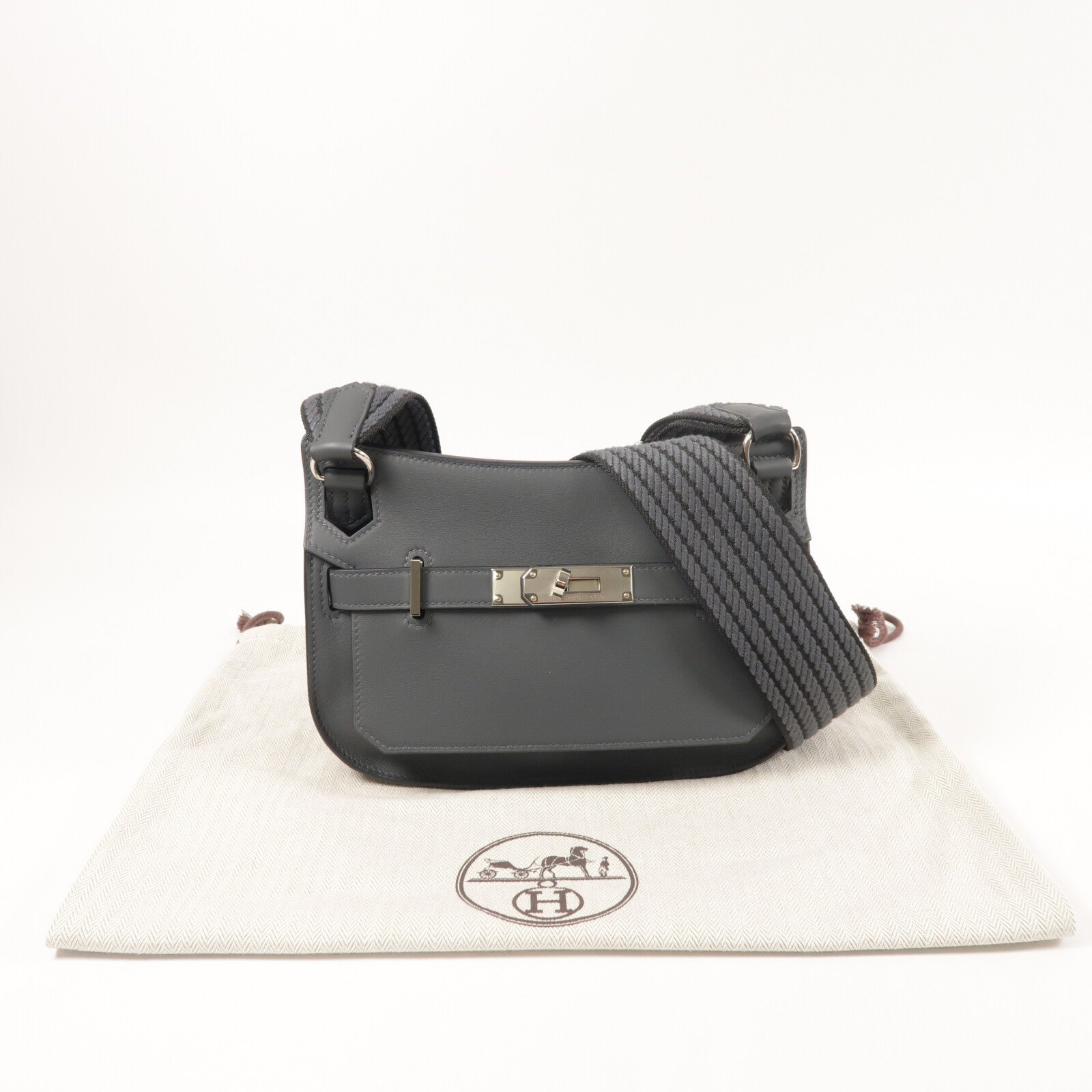 HERMES Swift皮革Mini Jypsiere銀扣肩背袋Gris Misty