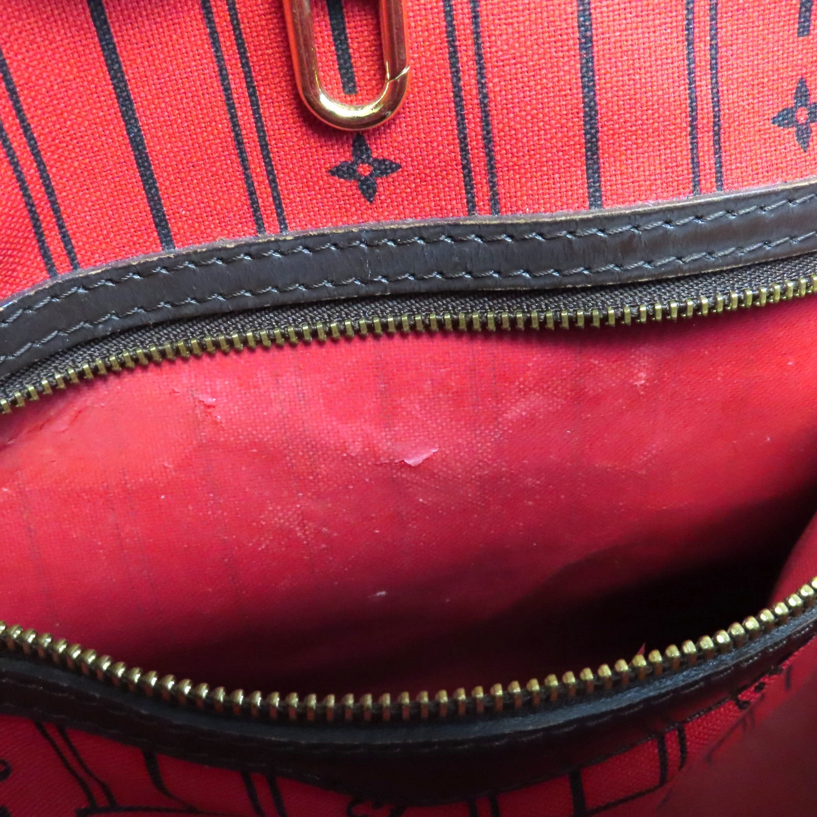 LOUIS VUITTON Damier Neverfull MM金扣手挽袋啡色