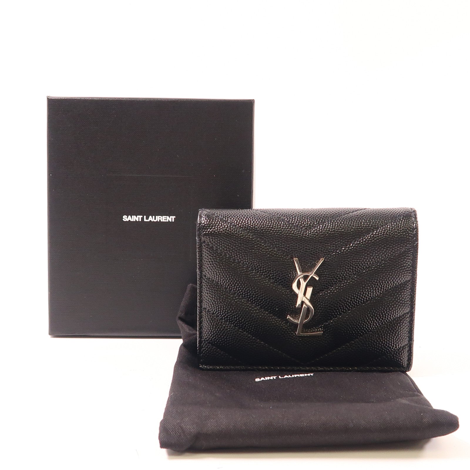 SAINT LAURENT 牛皮皮革Wallet銀扣錢包黑色