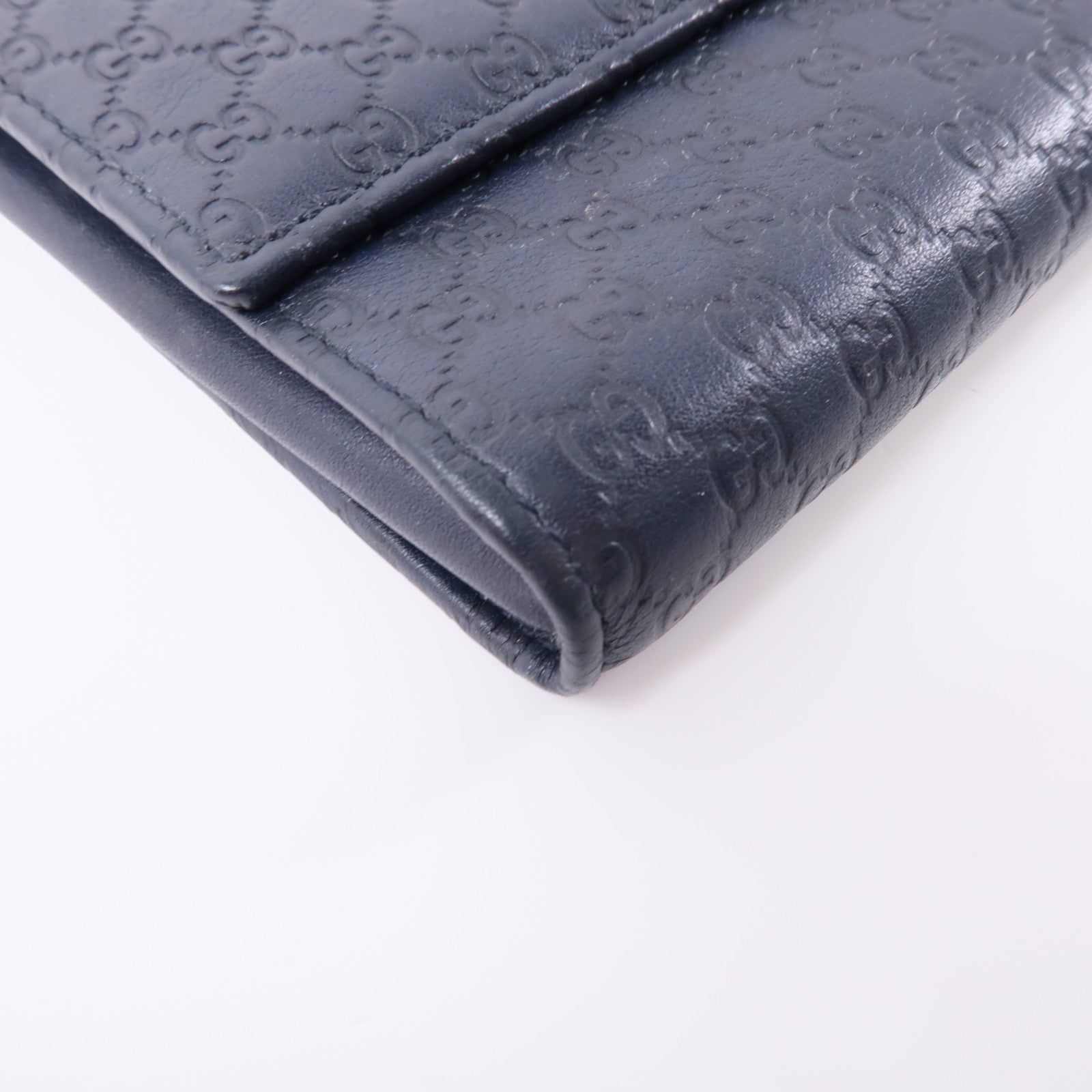GUCCI 牛皮皮革Travel Wallet銀扣長錢包深藍色