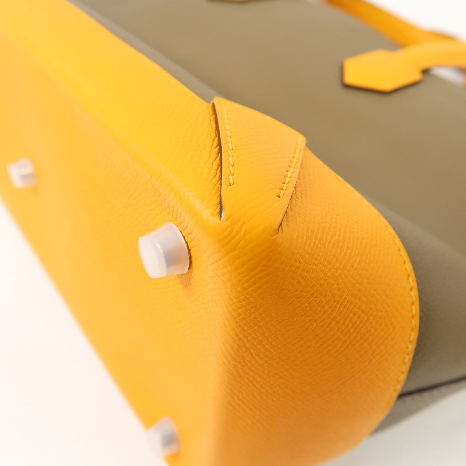 HERMES Evercolor皮革Maxibox Cabas銀扣手挽袋黃色/綠色