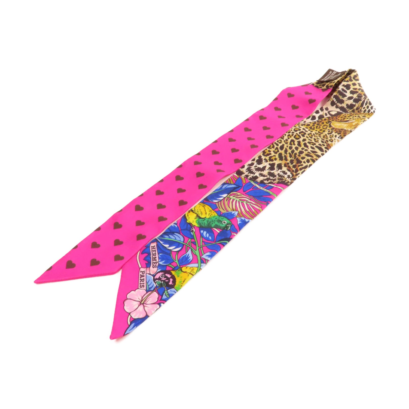 HERMES 絲質Twilly Scarf絲巾粉紅色/啡色/彩色