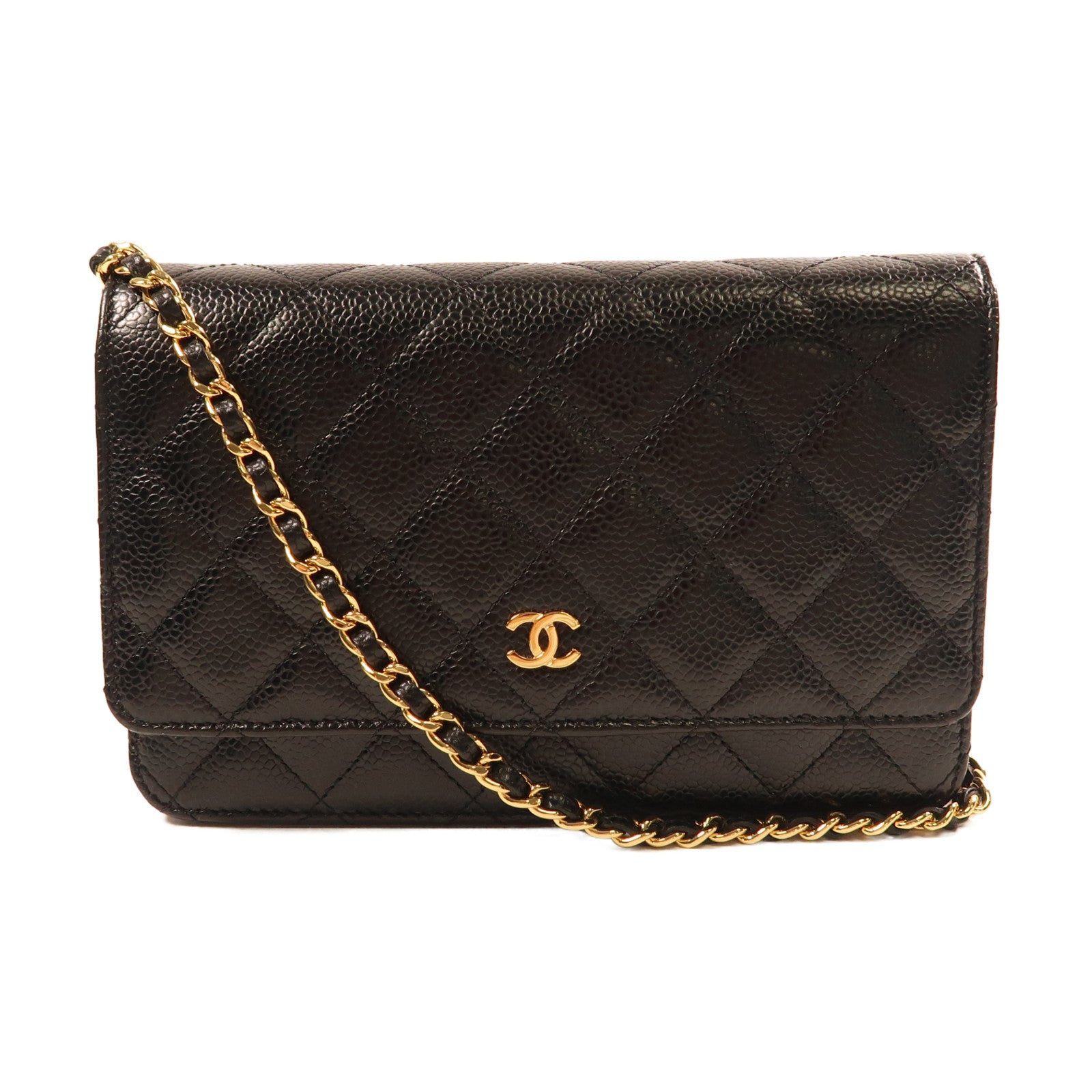 CHANEL 牛皮皮革Wallet On Chain金扣鏈帶肩背袋黑色