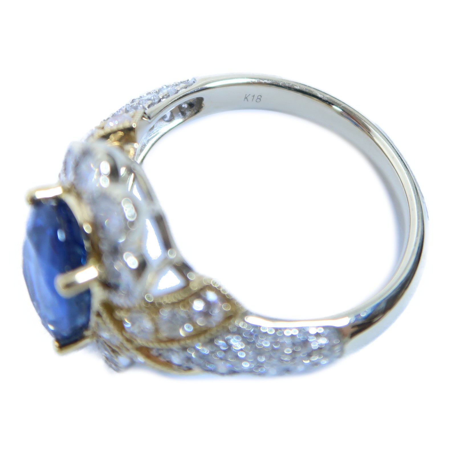 JEWELRY 【激減優惠】18K黃金/白金Sapphire Ring 1.13ct藍寶石/2.92ct鑽石戒指US#6