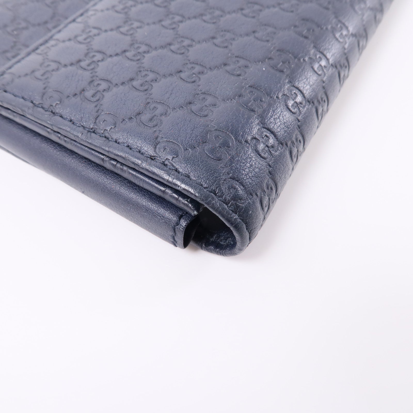 GUCCI 牛皮皮革Travel Wallet銀扣長錢包深藍色