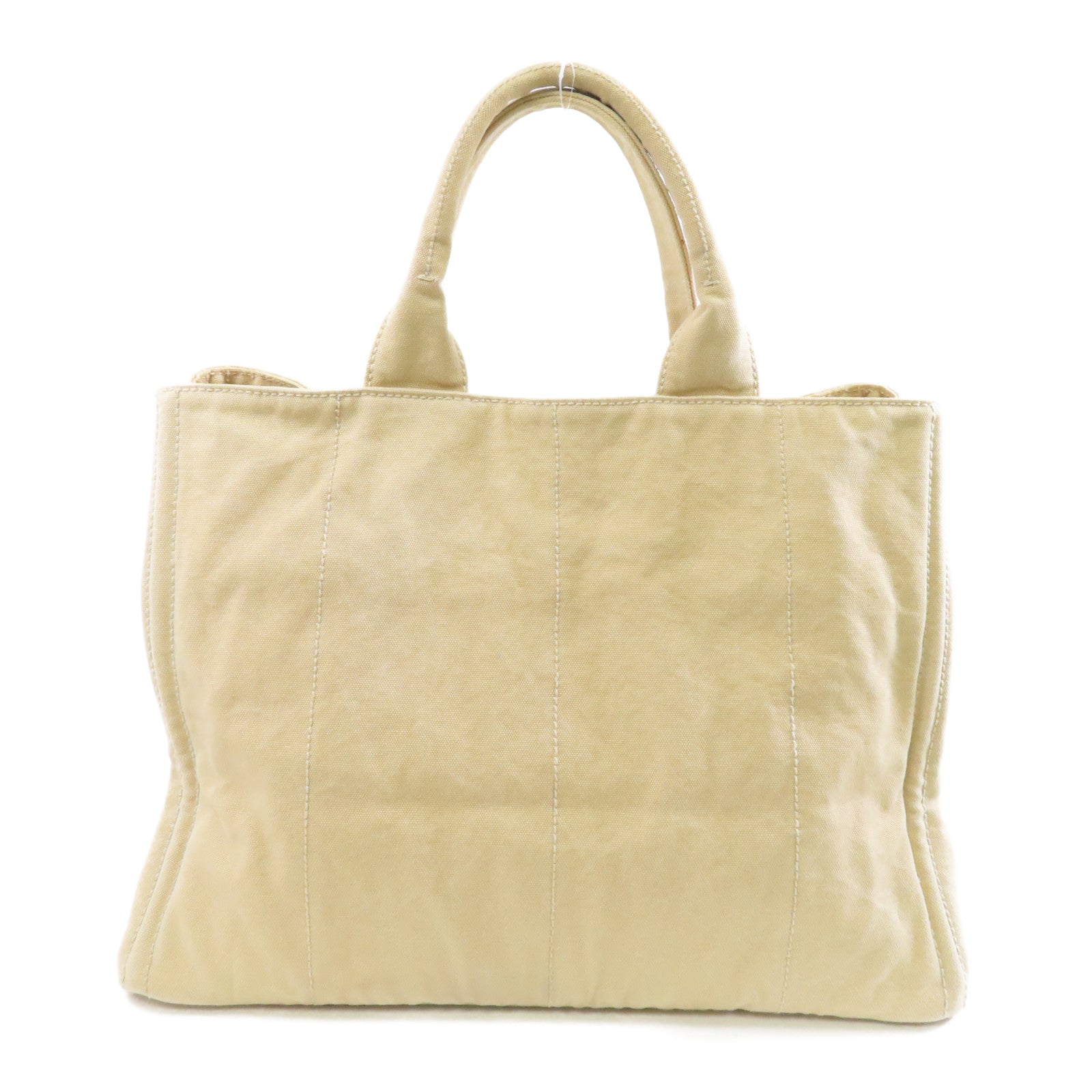 PRADA 帆布Tote Bag銀扣手挽袋米色