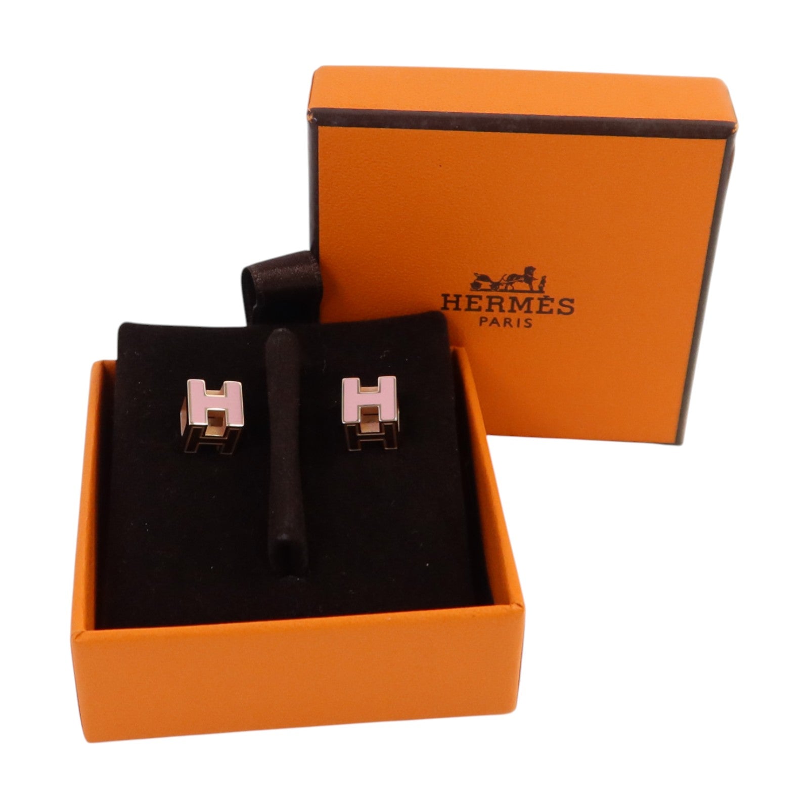 HERMES 【激減優惠】金屬/琺瑯H Cube Earrings金扣耳環