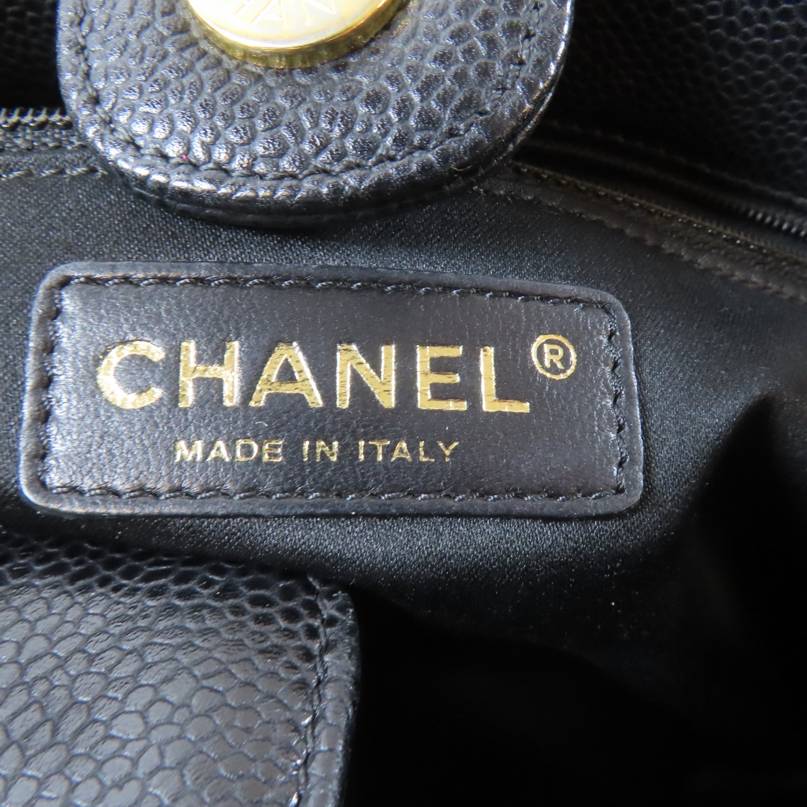 CHANEL 菱格Caviar皮革PST Petite Shopping Tote Bag金扣鏈帶肩背袋黑色