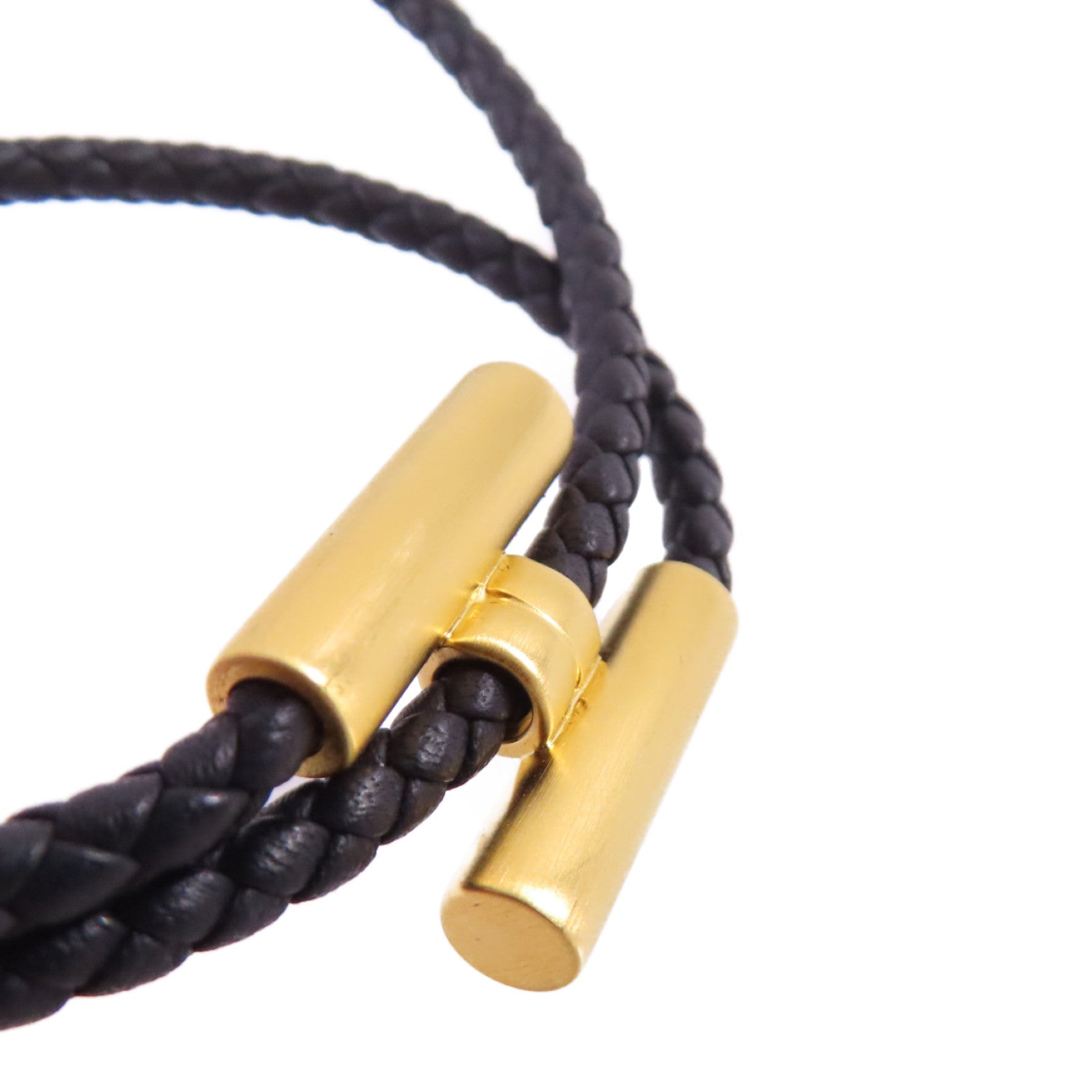 HERMES Swift皮革Tournis Tresse Bracelet金扣手鏈Noir黑色/金色