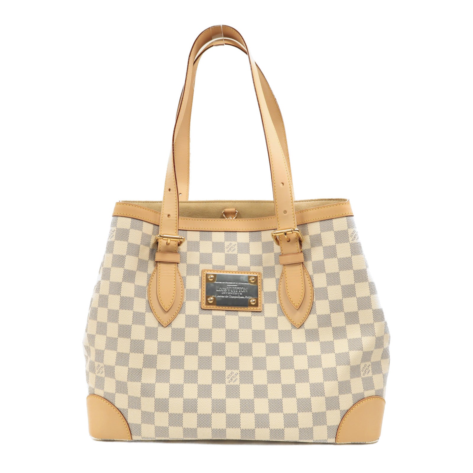 LOUIS VUITTON Damier Azur Hampstead MM金扣手挽袋白色