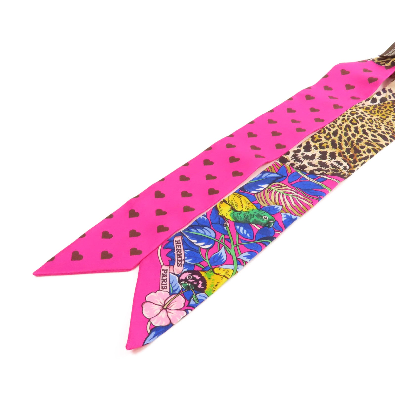 HERMES 絲質Twilly Scarf絲巾粉紅色/啡色/彩色