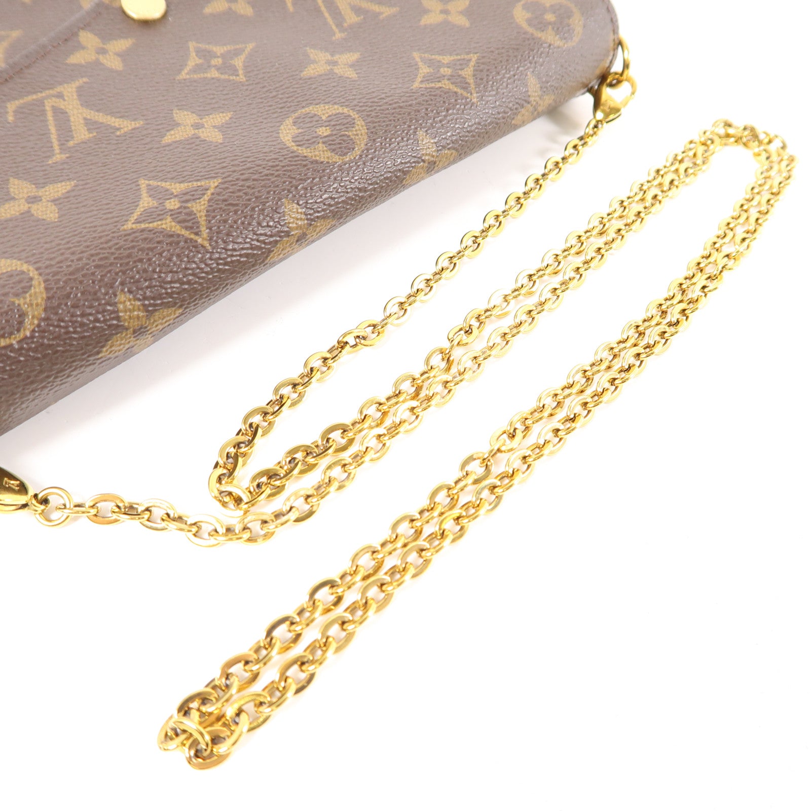 LOUIS VUITTON Monogram Felicie Pochette金扣鏈帶肩背袋棕色