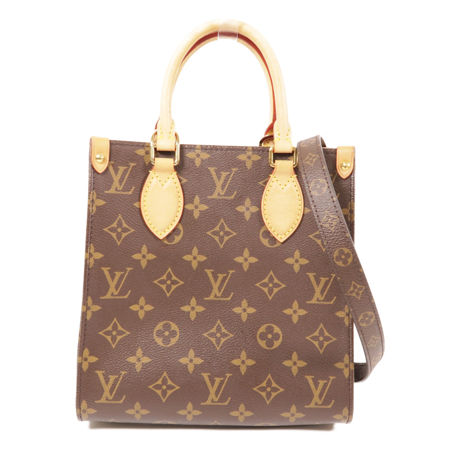 LOUIS VUITTON Monogram Sac Plat BB金扣手挽肩背兩用袋棕色