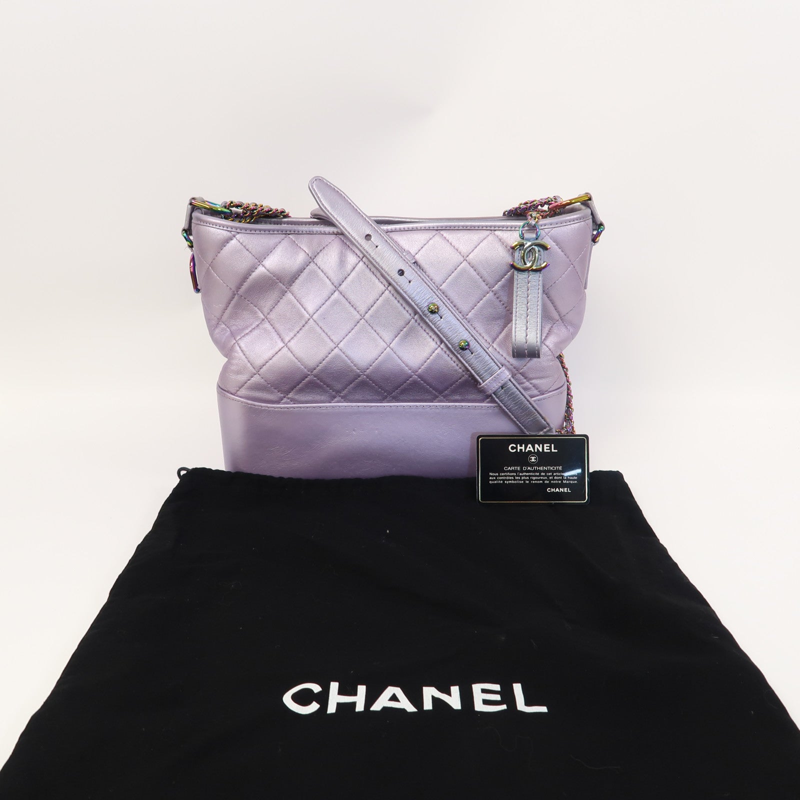 CHANEL 【激減優惠】菱格牛皮皮革Gabrielle鏈帶肩背袋紫色