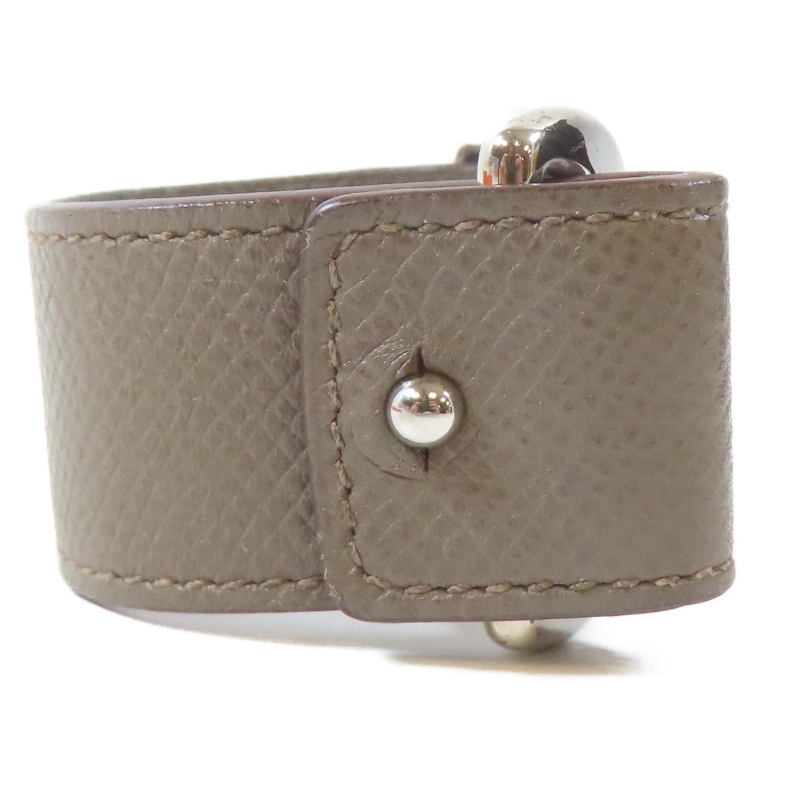 HERMES 【激減優惠】Epsom皮革/金屬Pavane Bracelet銀扣手鐲Etain/錫灰色Hermes#XS/#15cm