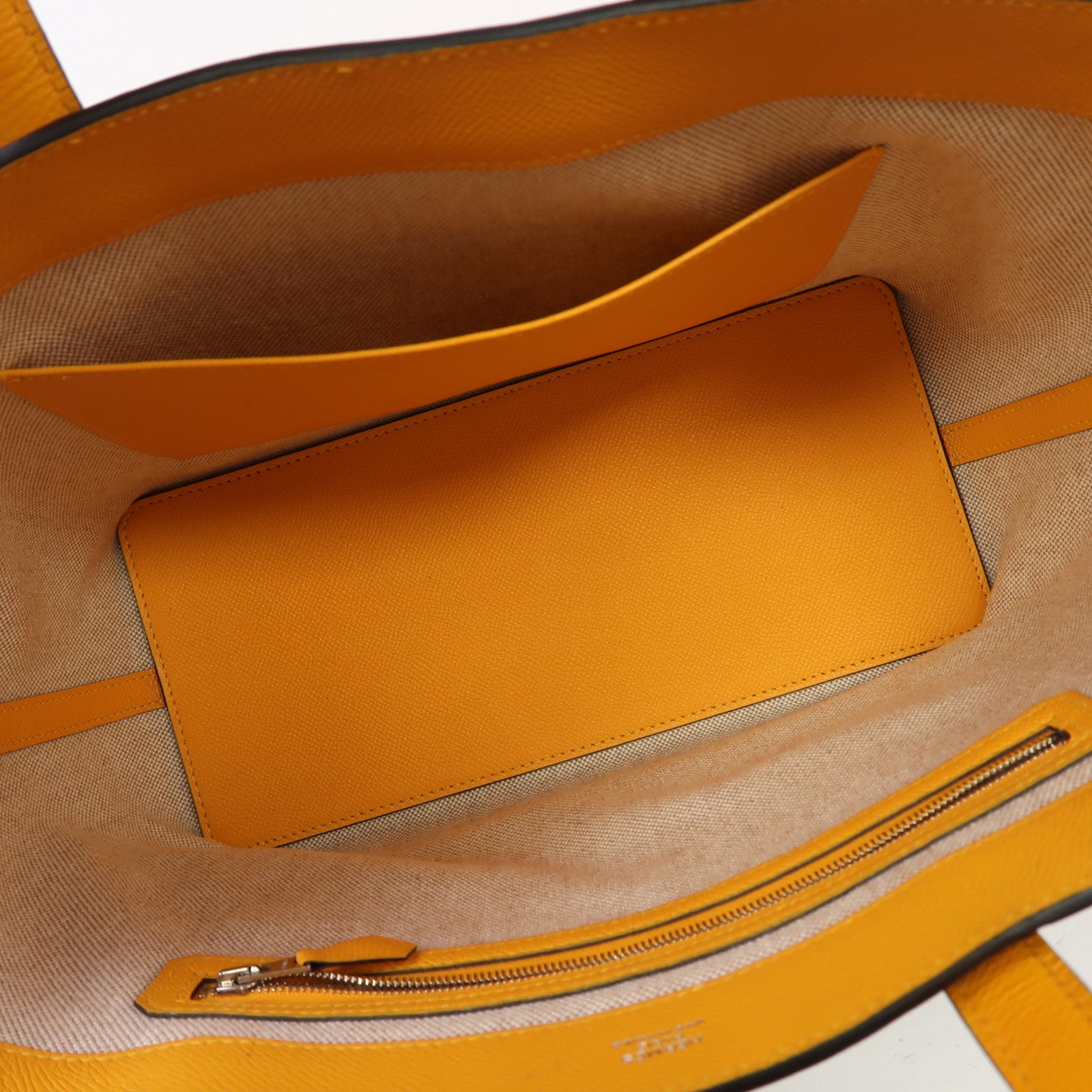 HERMES Evercolor皮革Maxibox Cabas銀扣手挽袋黃色/綠色