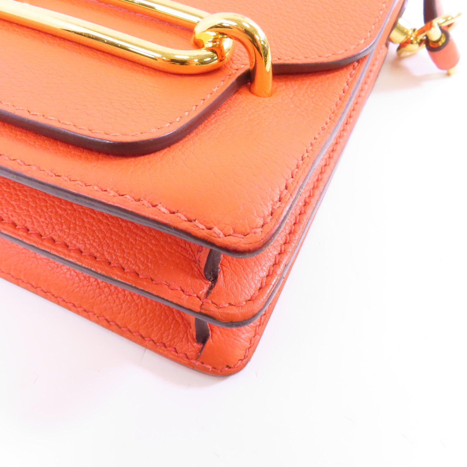 HERMES Evercolor皮革Mini Roulis金扣肩背袋Orange Poppy/橙色