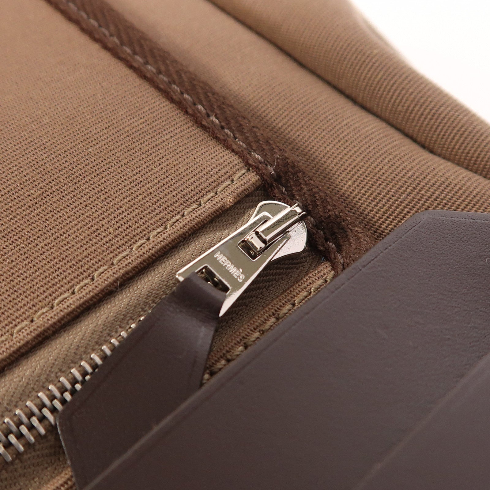 HERMES 帆布Herbag PM銀扣手挽肩背兩用袋Etoupe/Ebene