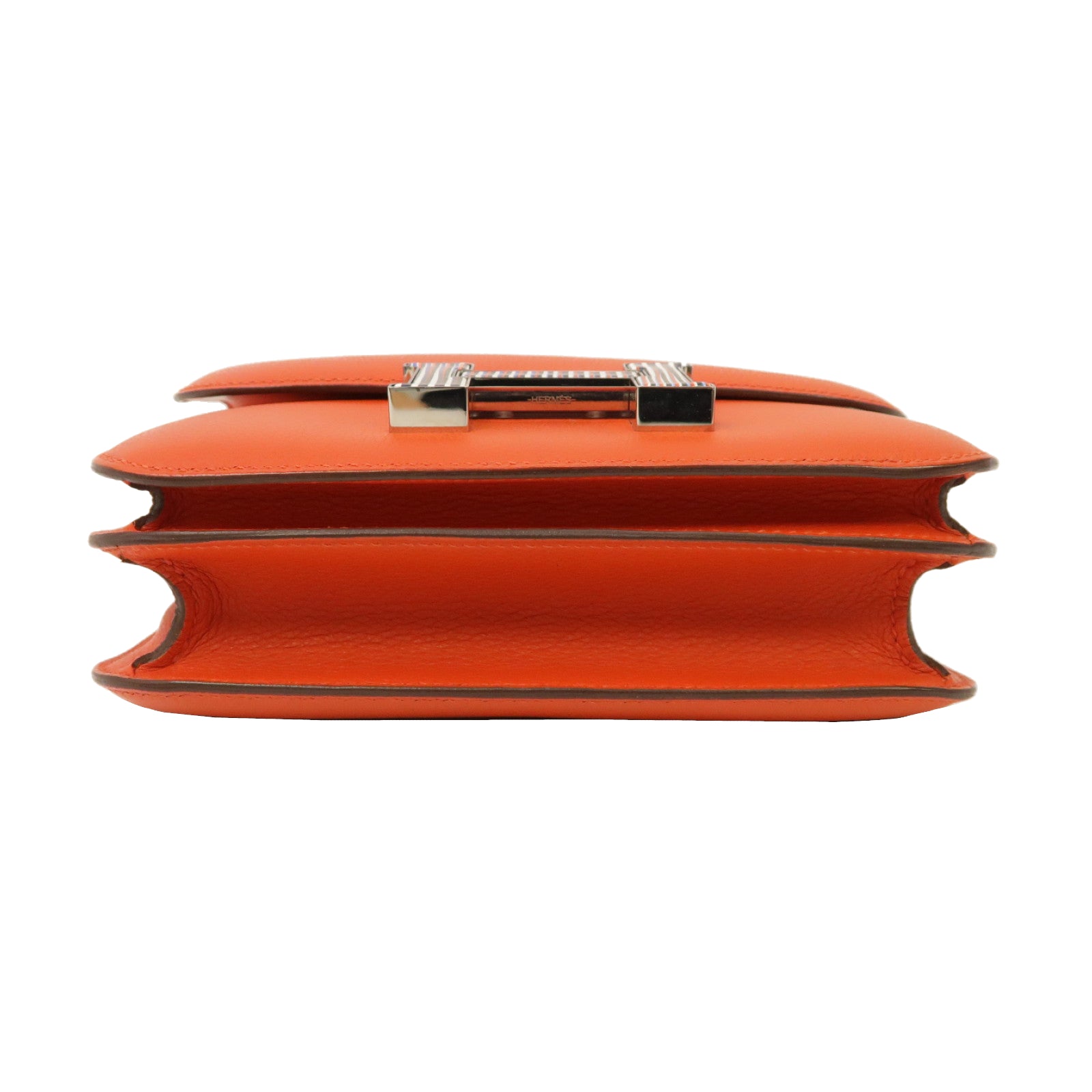 HERMES Evercolor皮革Constance Mini銀扣肩背袋Capucine橙色