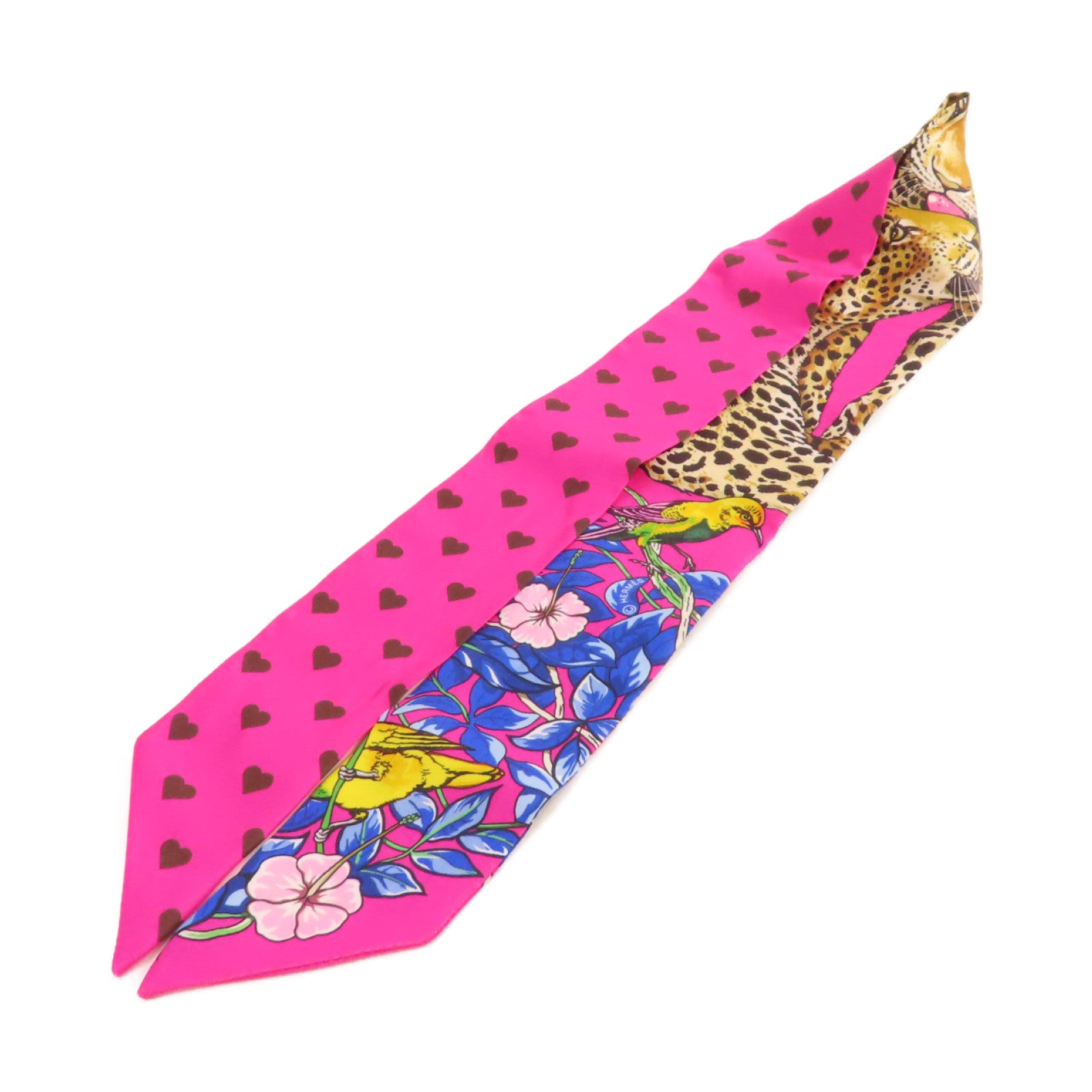 HERMES 絲質Twilly Scarf絲巾粉紅色/啡色/彩色