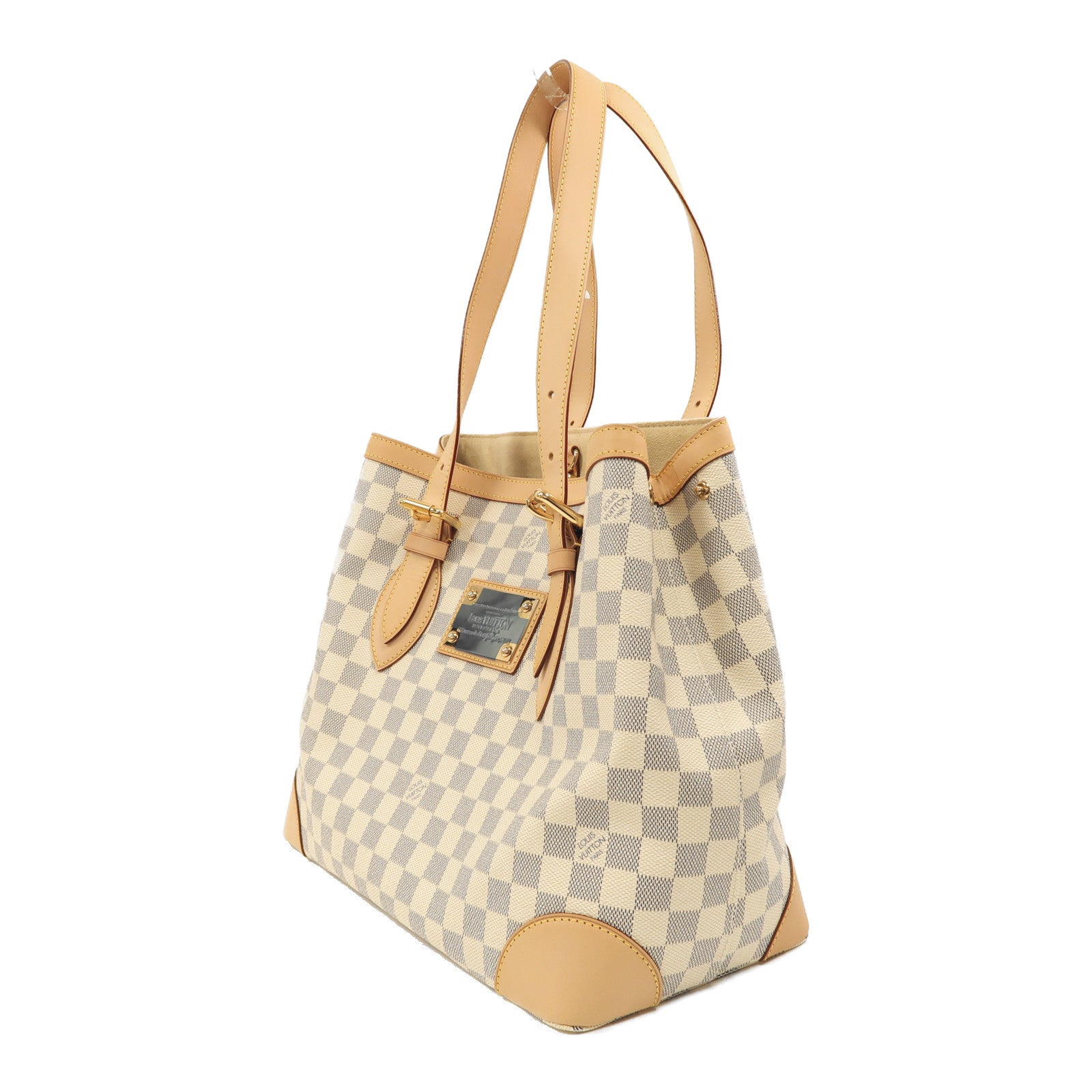 LOUIS VUITTON Damier Azur Hampstead MM金扣手挽袋白色