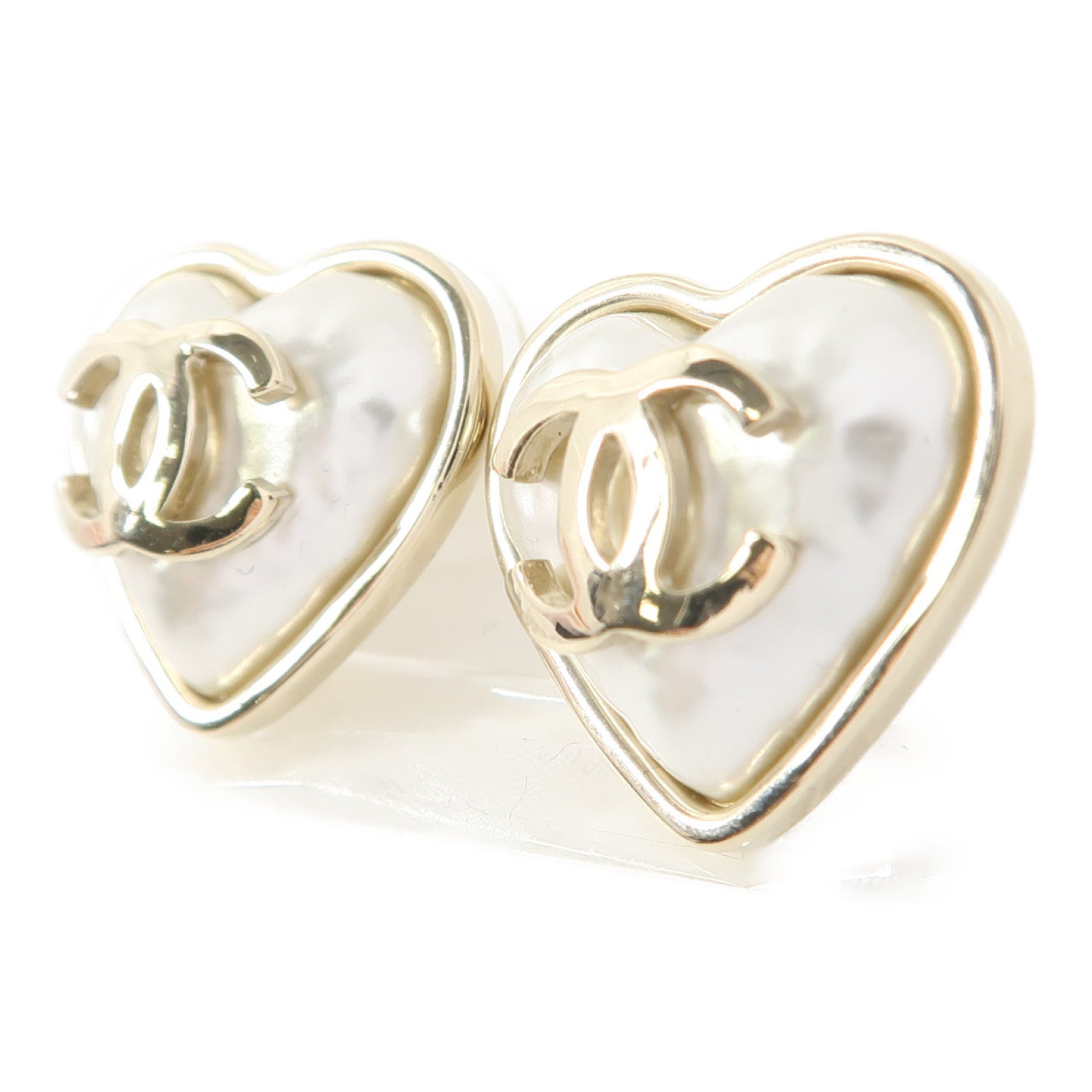 CHANEL 金屬/PVC Earrings耳環金色/白色