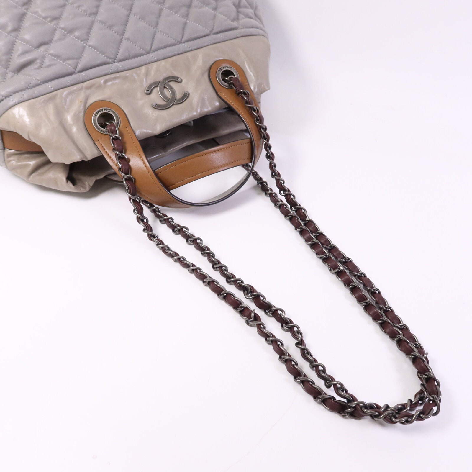 CHANEL 牛皮皮革In The Mix Chain Shoulder Tote銀扣鏈帶手挽肩背兩用袋