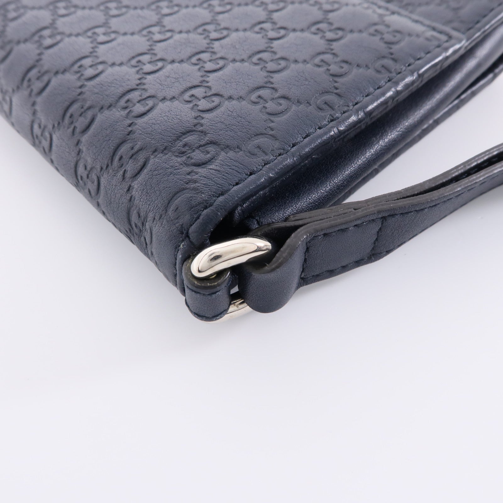GUCCI 牛皮皮革Travel Wallet銀扣長錢包深藍色